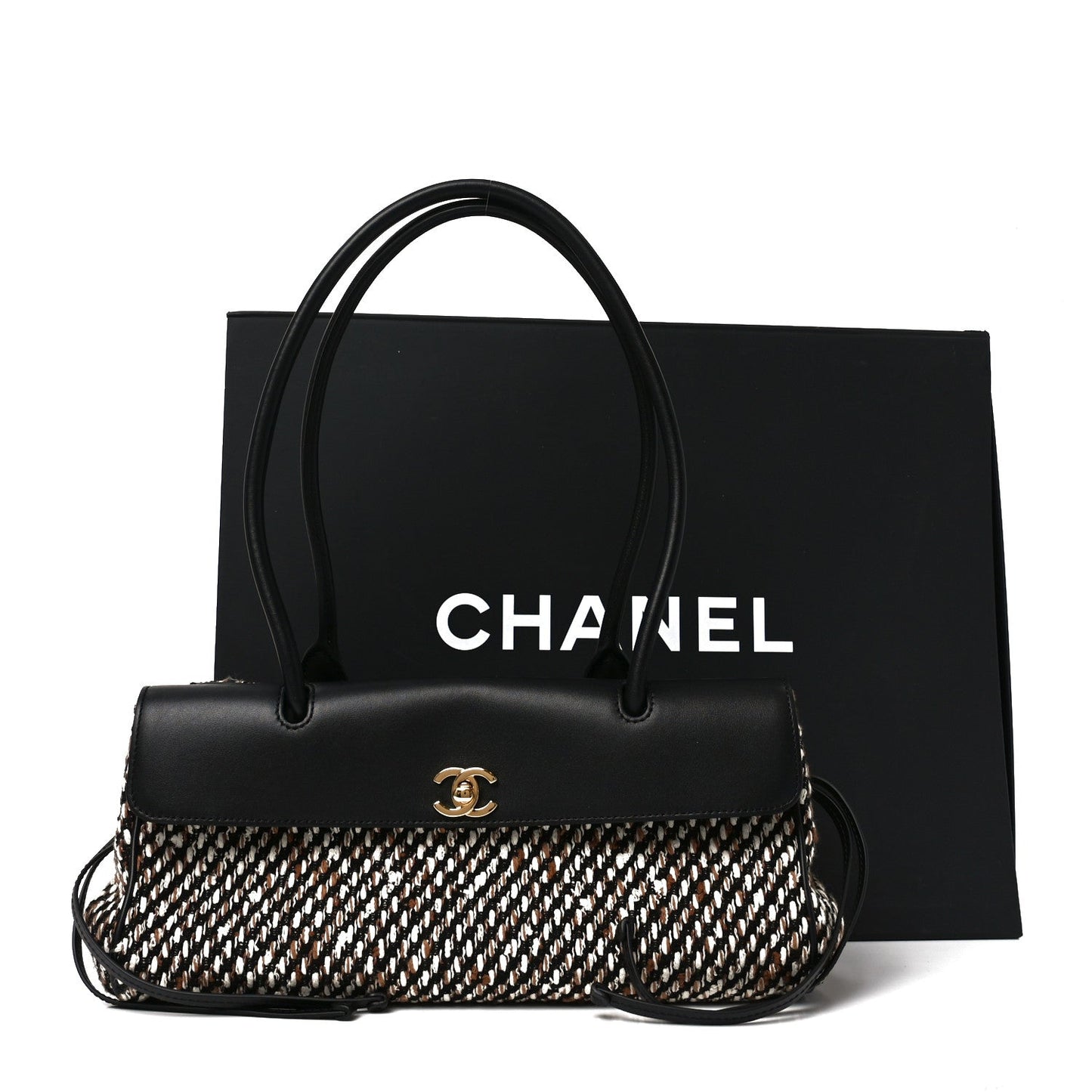 Tweed Calfskin Urban Essentials Small Shopping Bag Black Multicolor