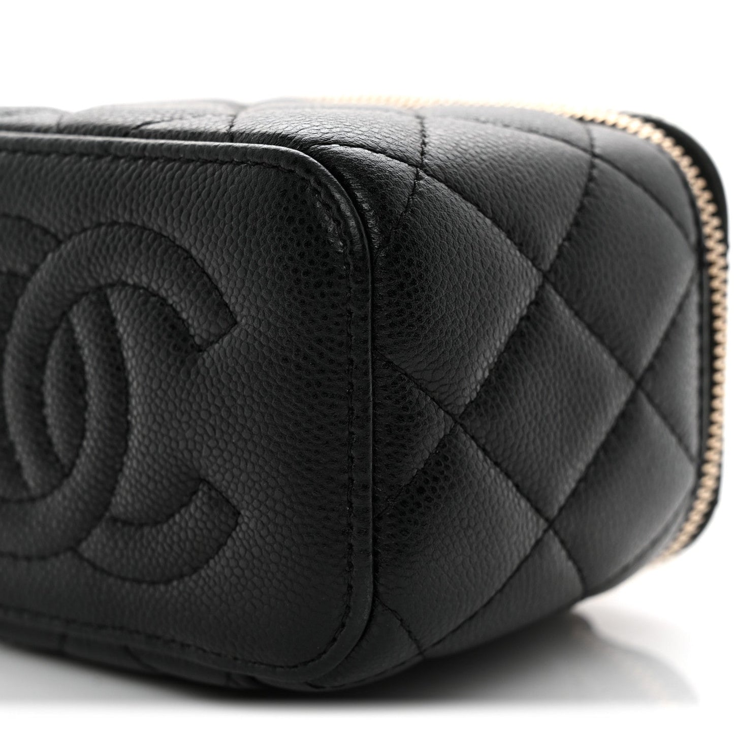 Caviar Quilted Mini Vanity Case With Chain Black