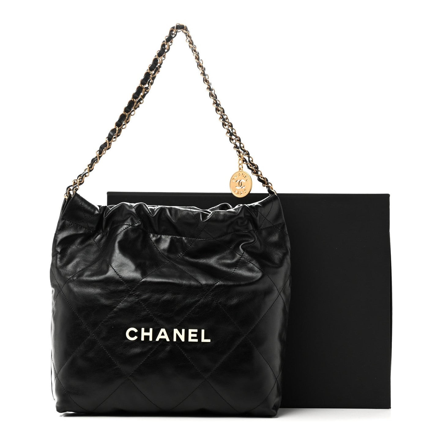 Shiny Calfskin Quilted Small Chanel 22 Black