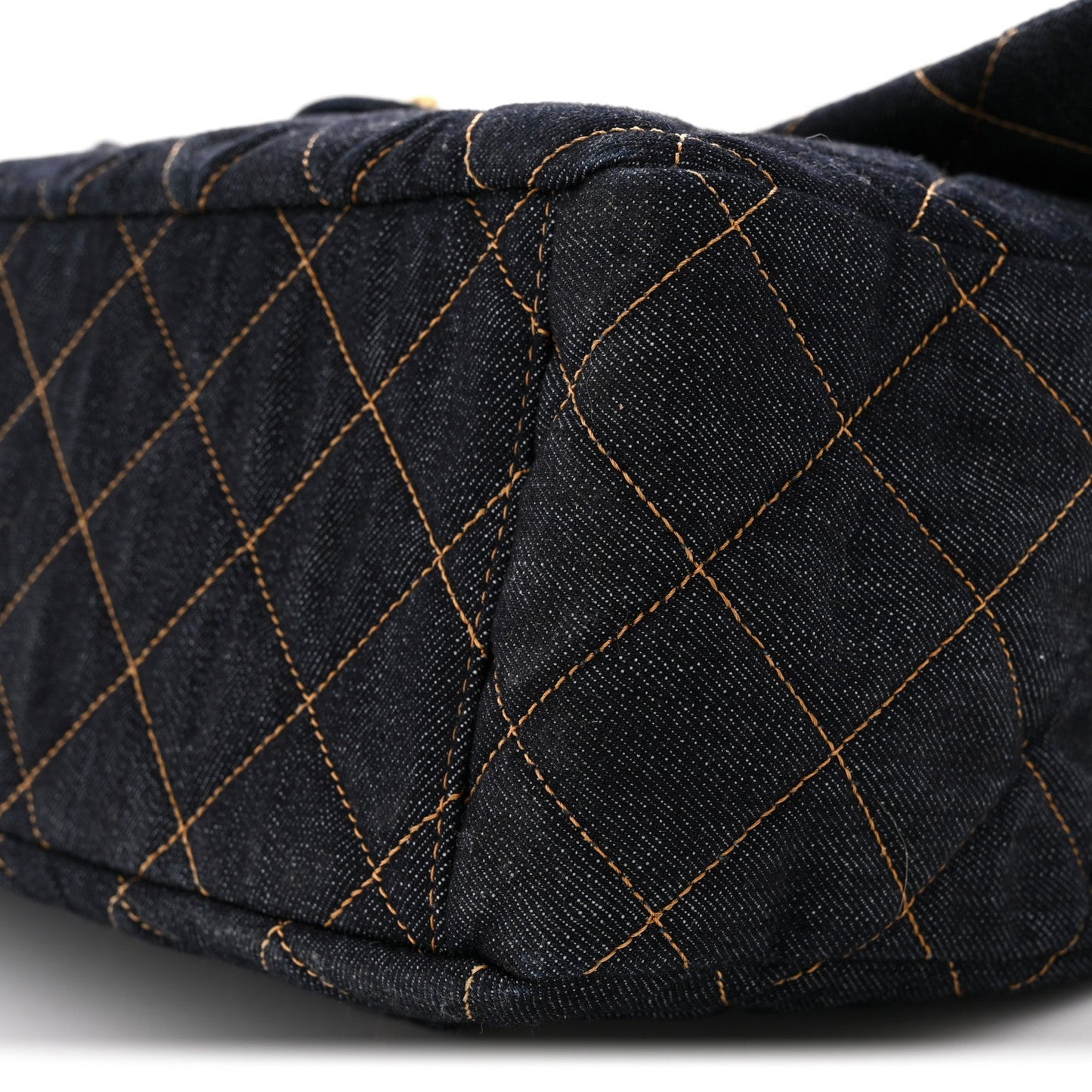 Denim Quilted XXL Travel Flap Bag Dark Blue Orange