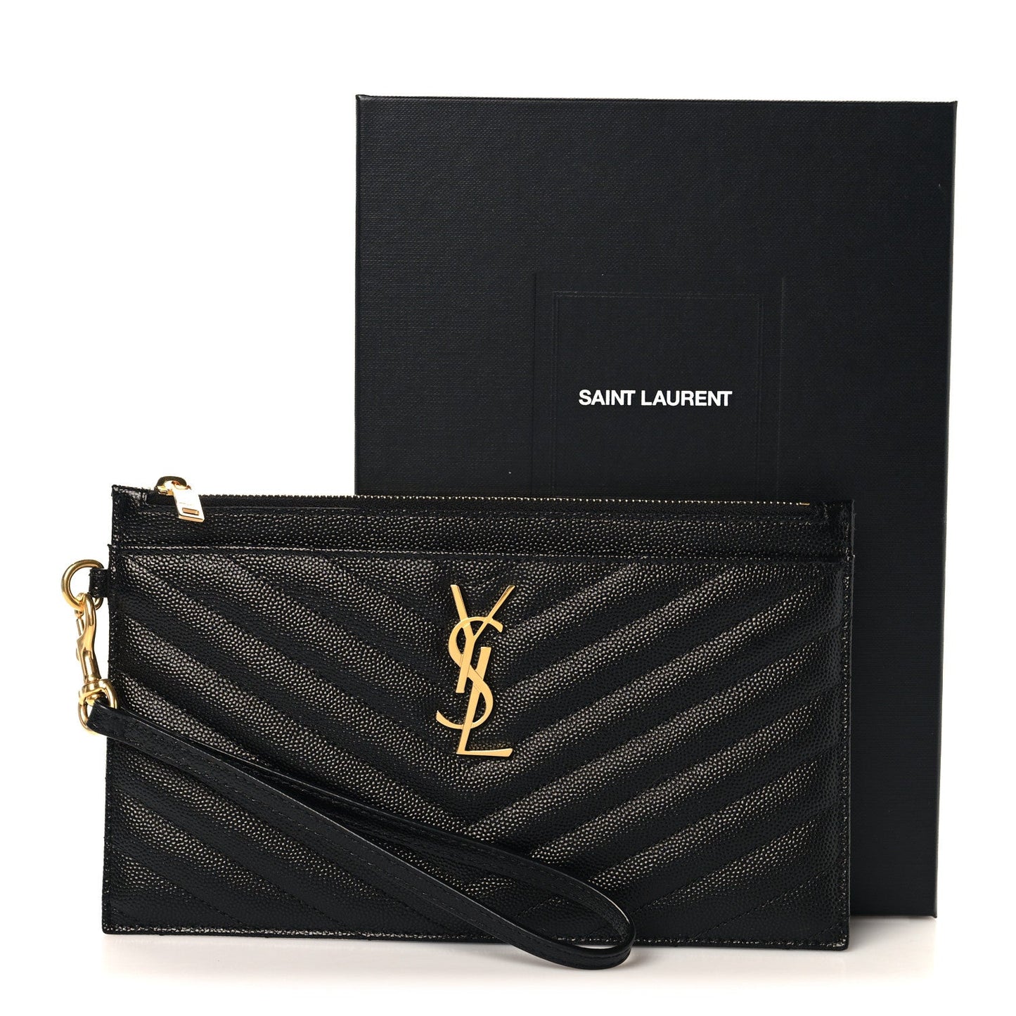 Grain De Poudre Chevron Monogram Large Bill Pouch Black