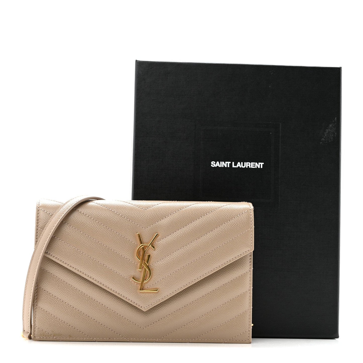 Grain De Poudre Matelasse Chevron Monogram Envelope Chain Wallet Dark Beige