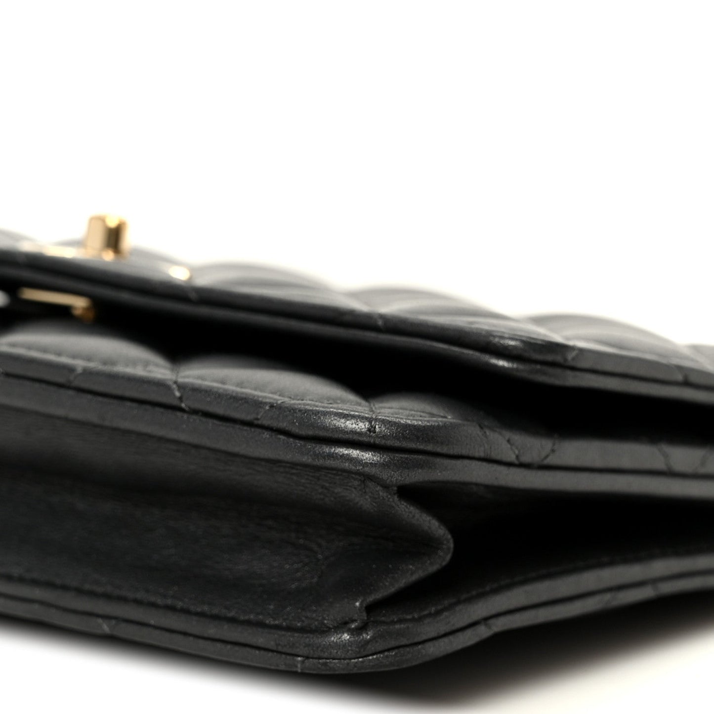 Pearly Lambskin Quilted Charms Wallet On Chain WOC Black