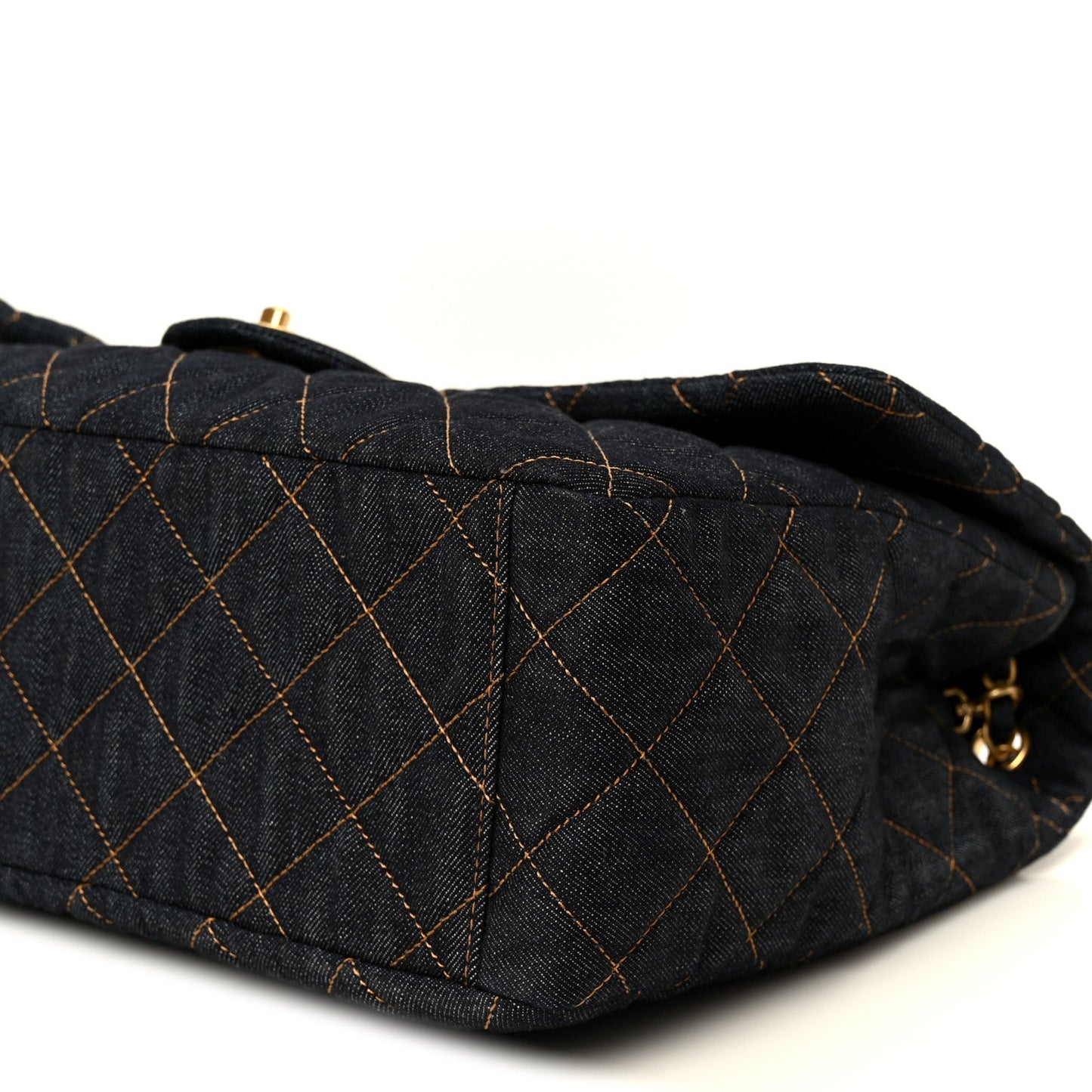 Denim Quilted XXL Travel Flap Bag Dark Blue Orange