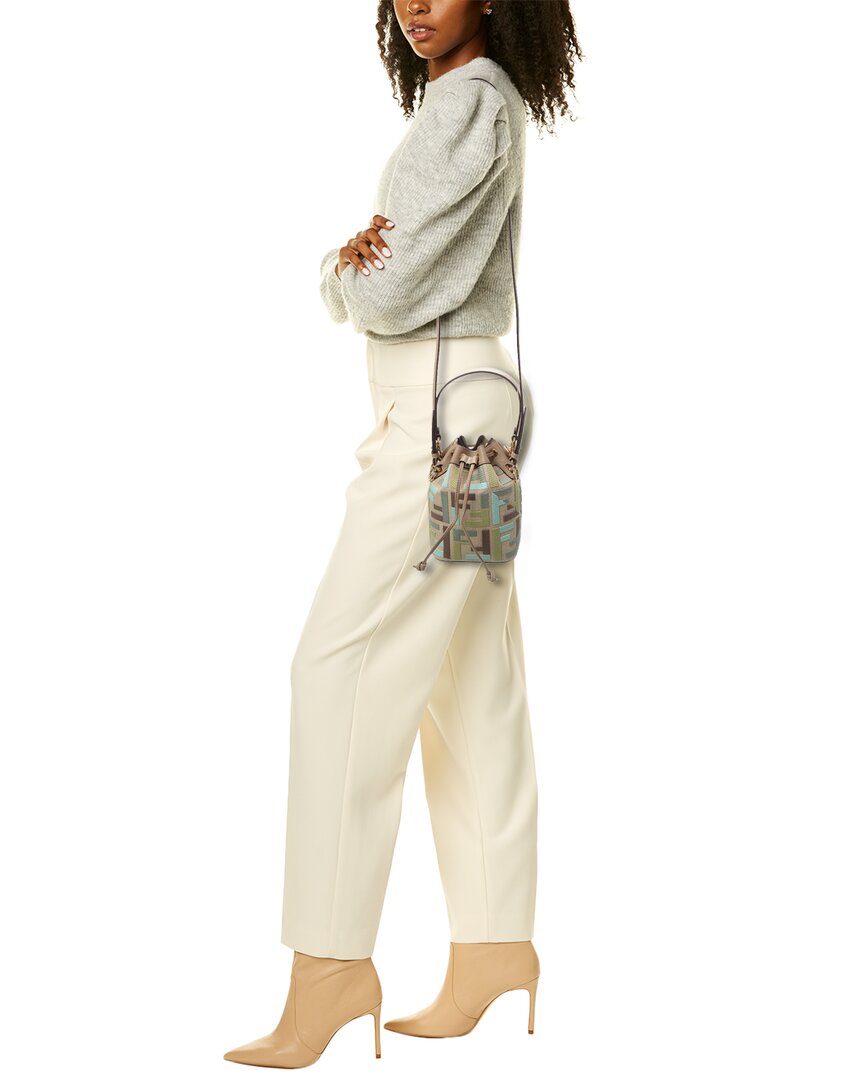 Fendi Mon Tresor Mini Ff Embroidered Canvas & Leather Bucket Bag