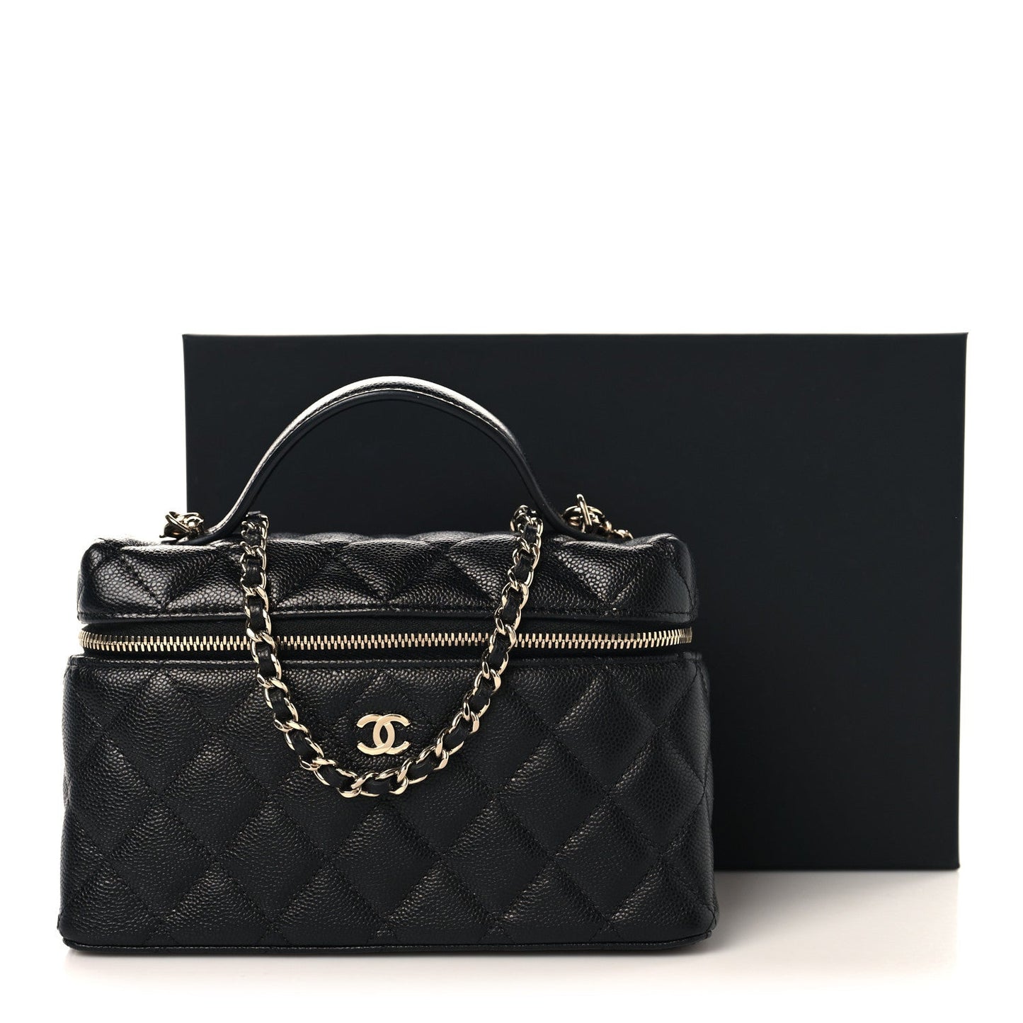 Caviar Quilted Top Handle Slim Vanity With Chain Black