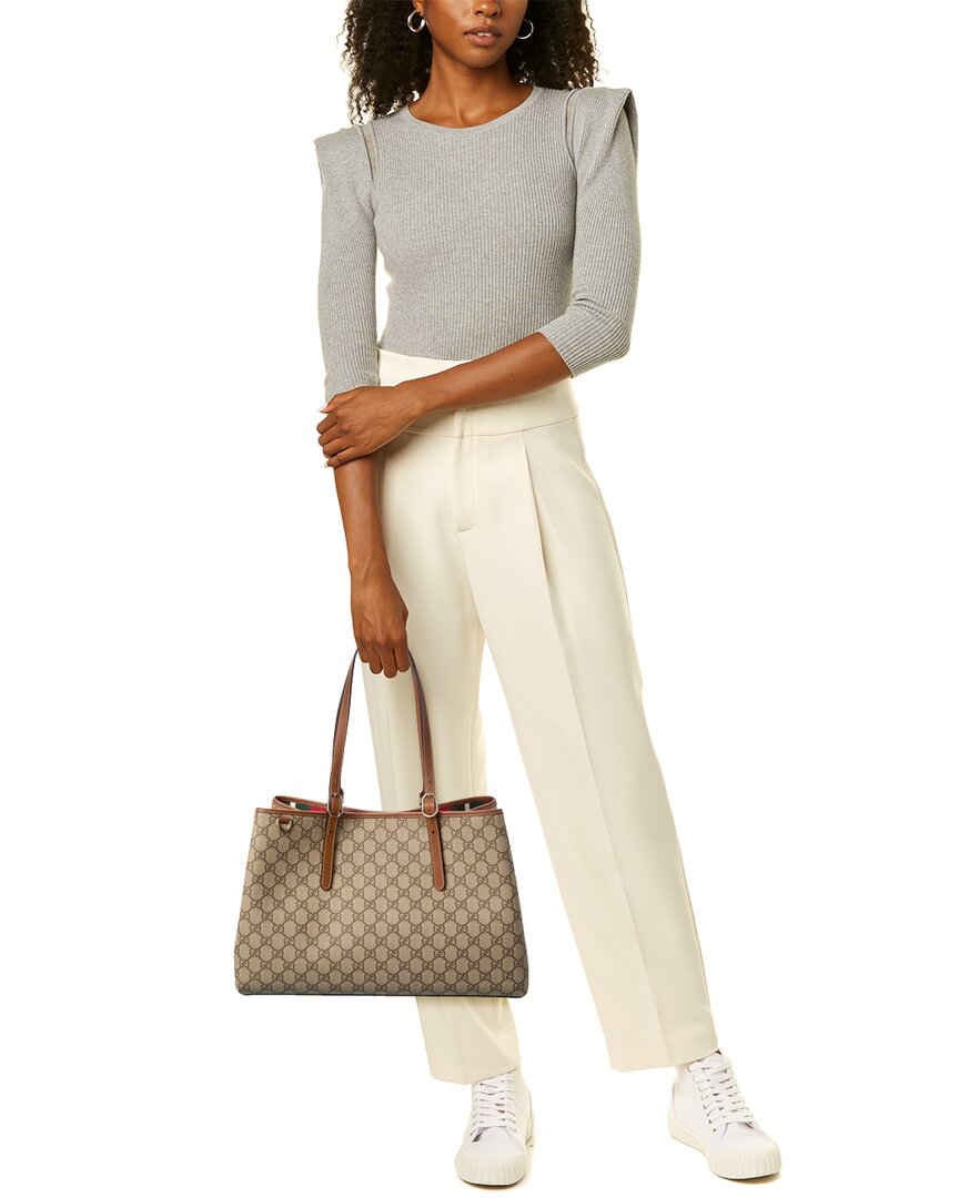 Gucci Gg Emblem Medium Gg Supreme Canvas & Leather Tote