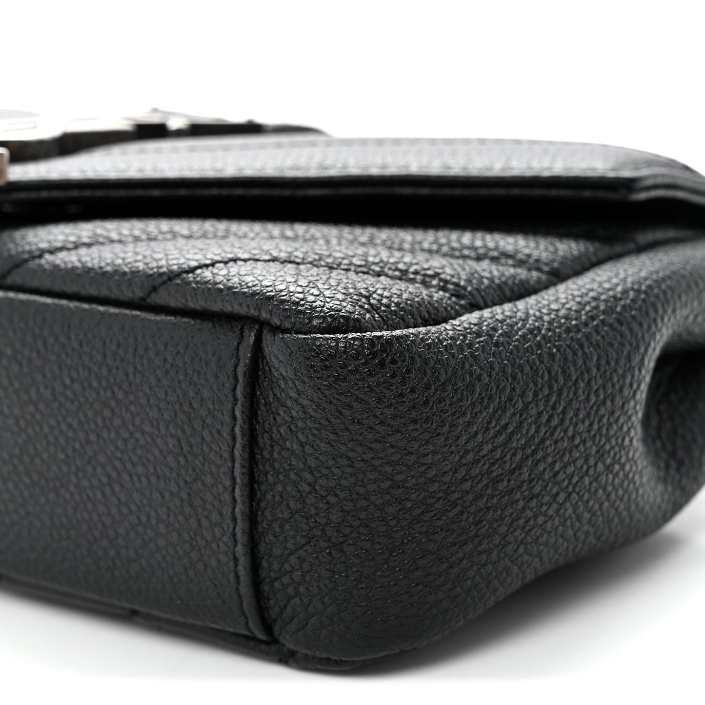 Grained Calfskin Matelasse Chevron Classic Monogram Baby Chain Bag Black