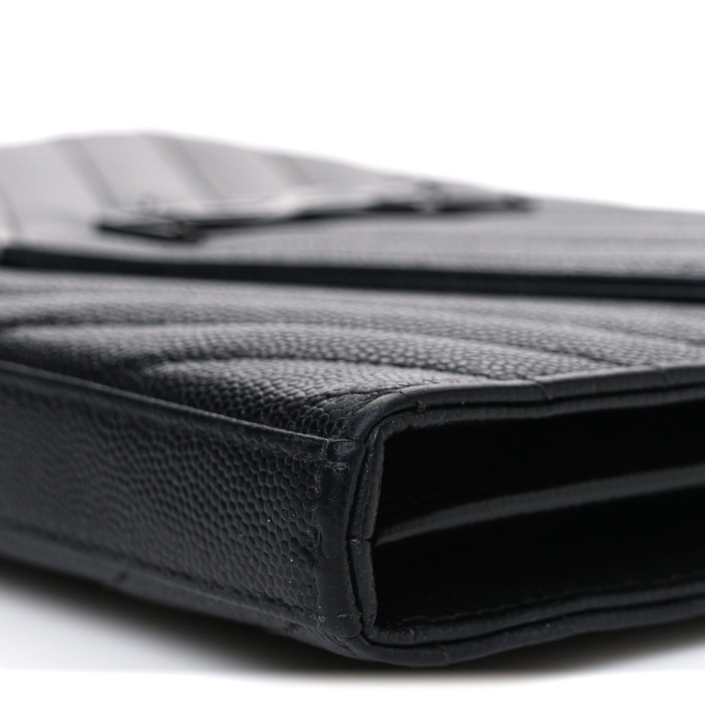 Grain De Poudre Matelasse Chevron Monogram Monochrome Envelope Chain Wallet Black
