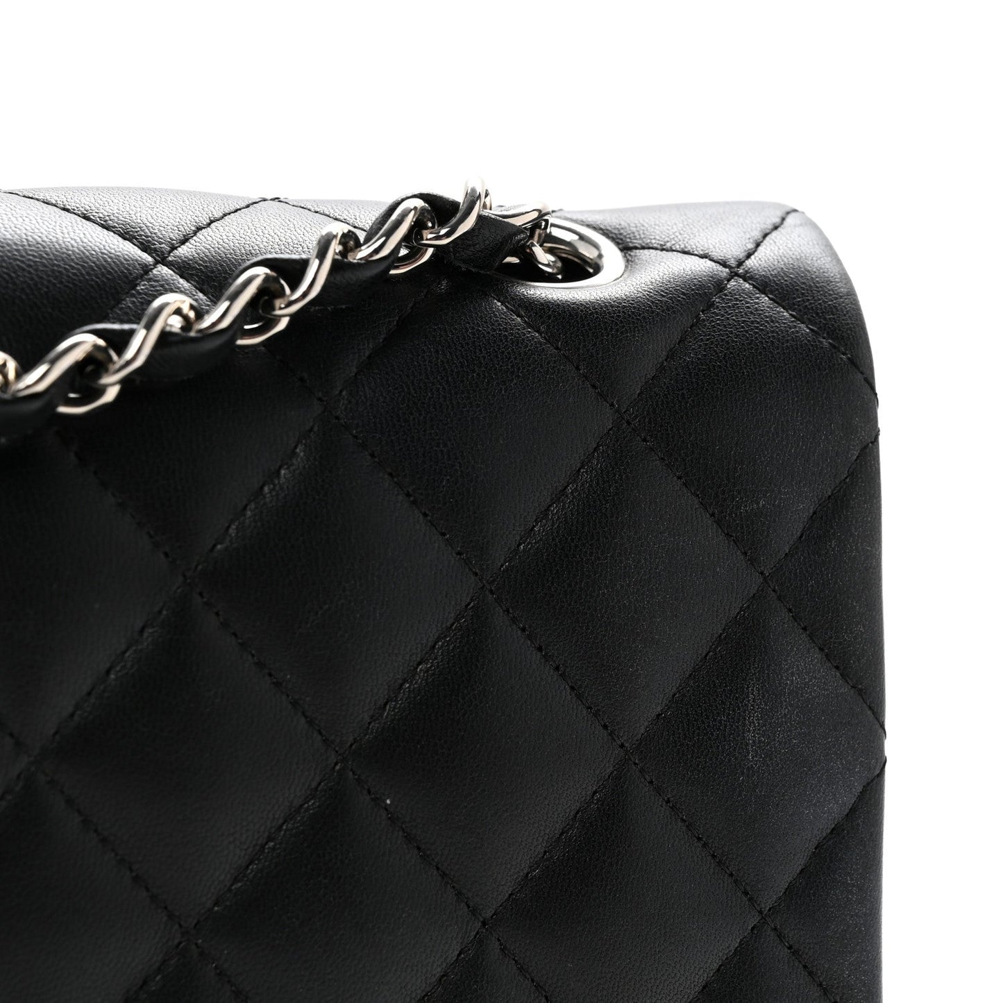 Lambskin Quilted Medium Double Flap Black