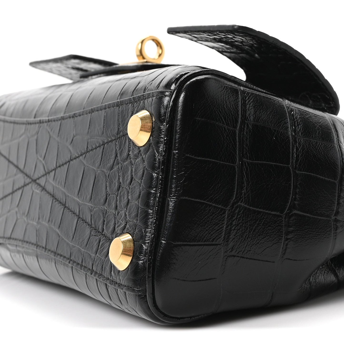 Calfskin Crocodile Embossed Mini Bel Air Carry All Bag Black