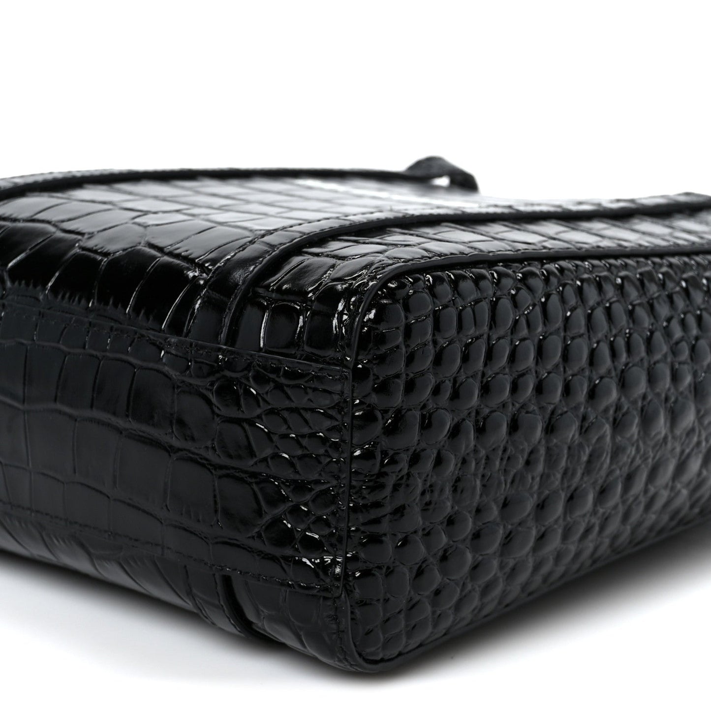 Shiny Calfskin Logo Crocodile Embossed XXS Everyday Tote Black