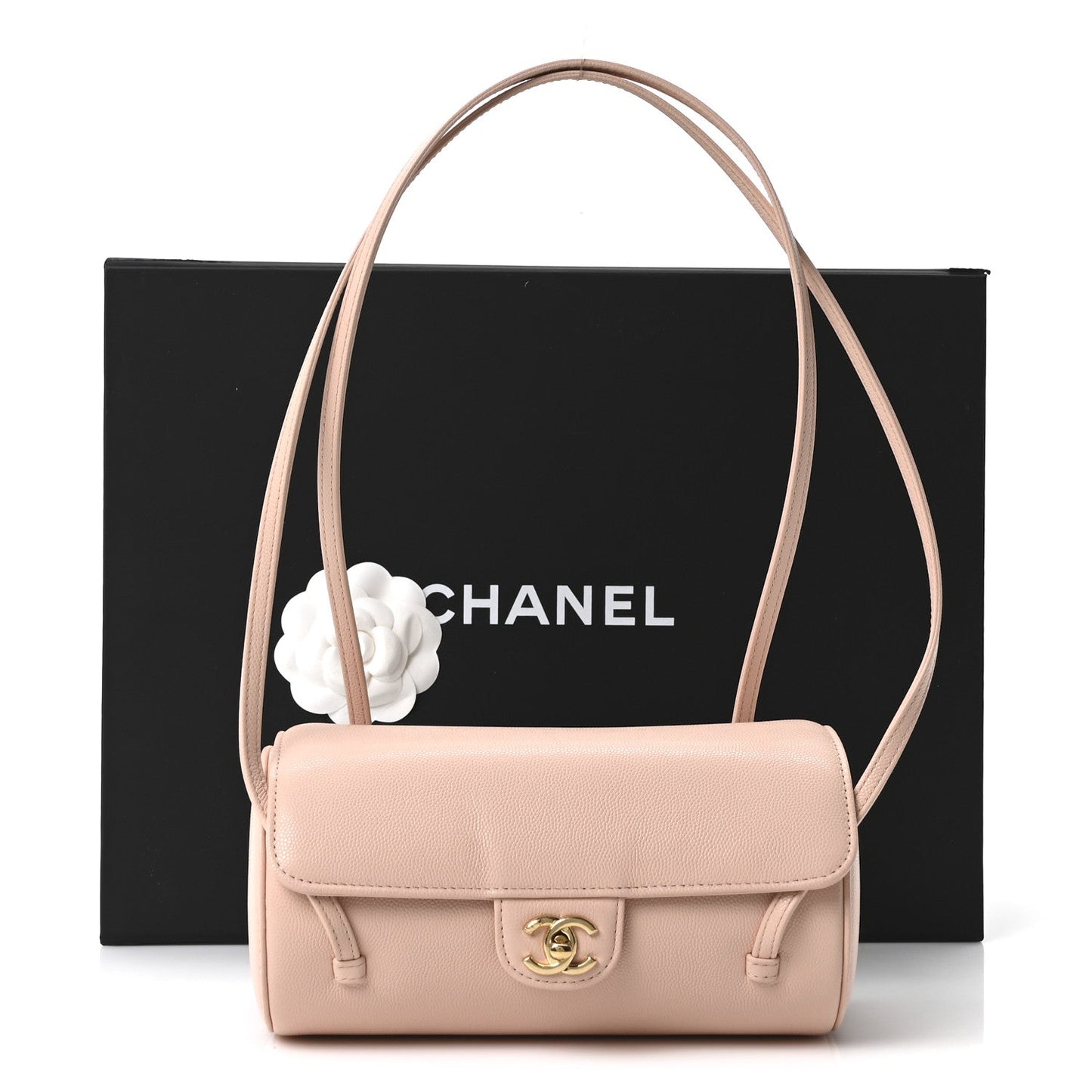Shiny Caviar Preppy Coco Small Bowling Bag Light Pink