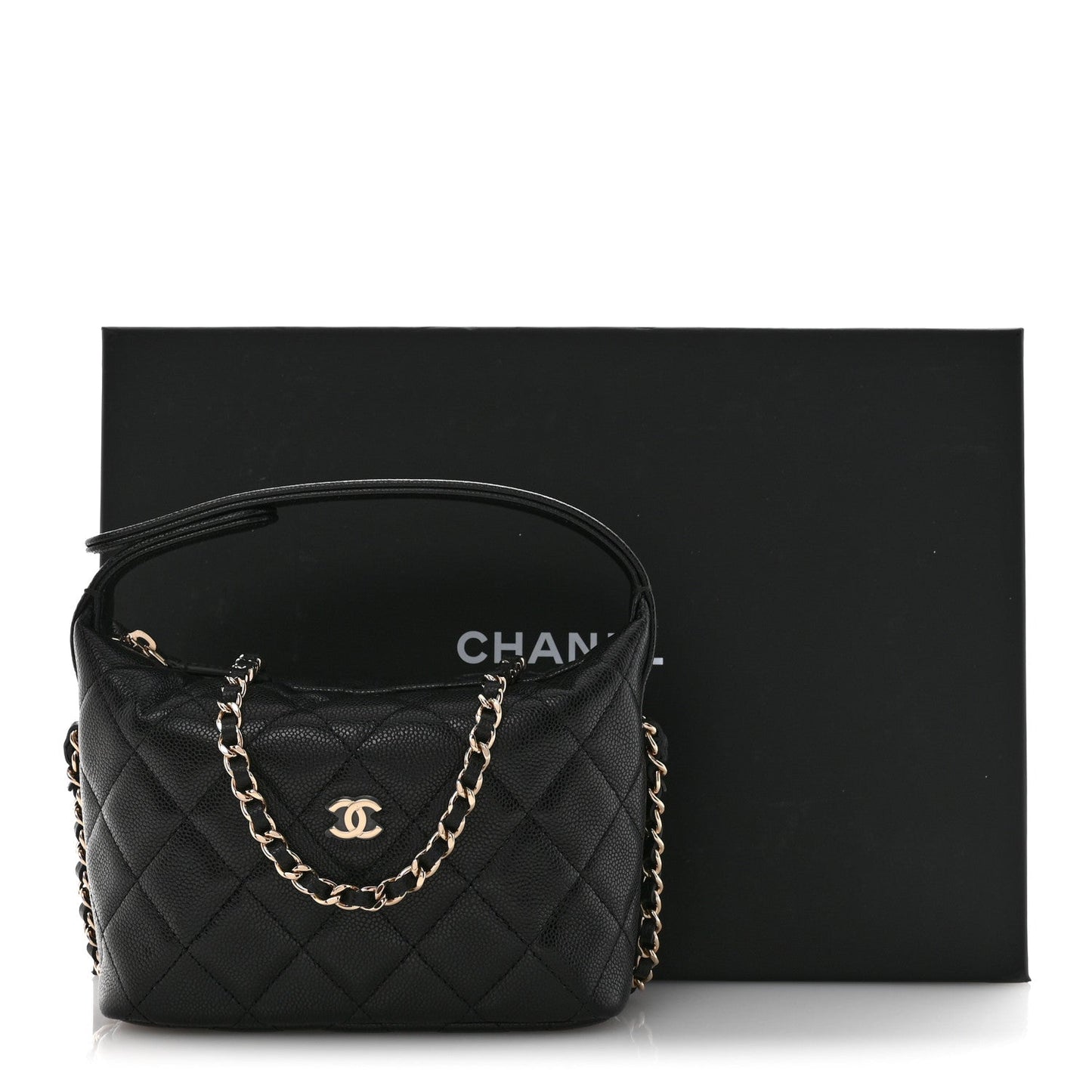 Caviar Quilted Hobo Clutch With Chain Black