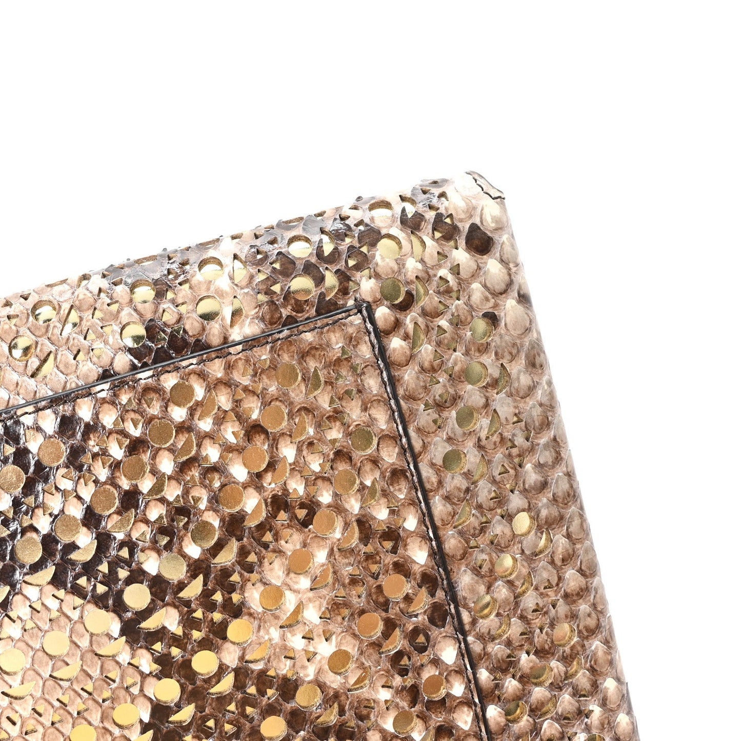 Snakeskin Laser Cut Envelope Clutch Beige Gold