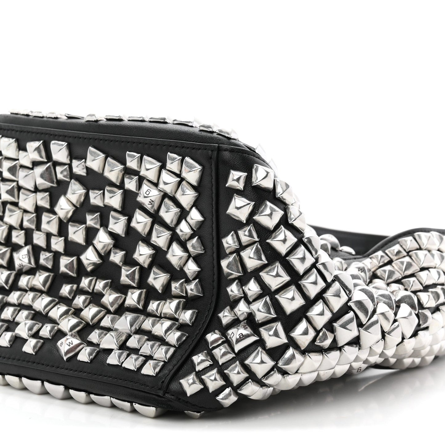 Sheepskin Studded Small Spike Hobo Black