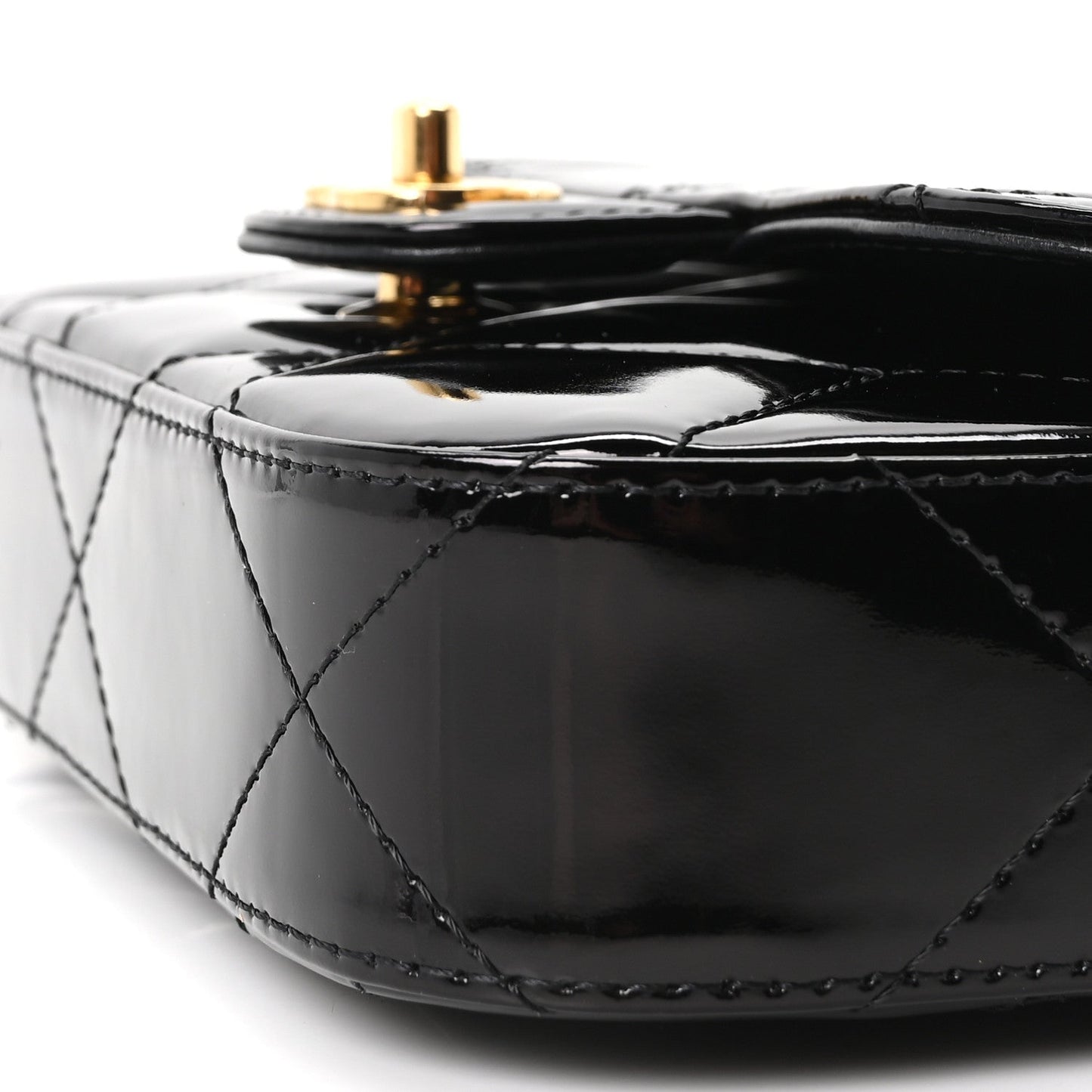 Metallic Mirror Calfskin Mini Top Handle Clutch With Chain Black