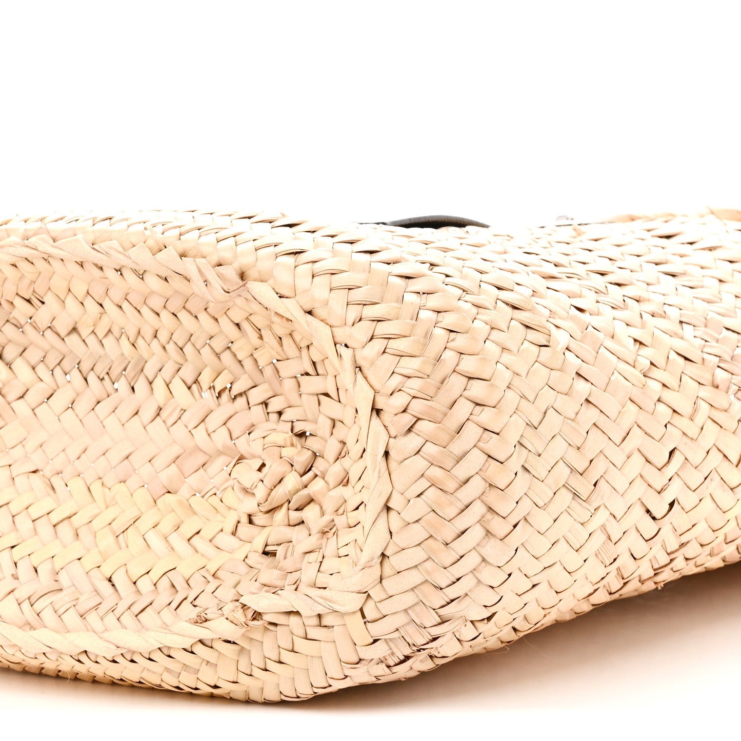 Raffia Calfskin Medium Chain Basket Tote Bag Natural Black