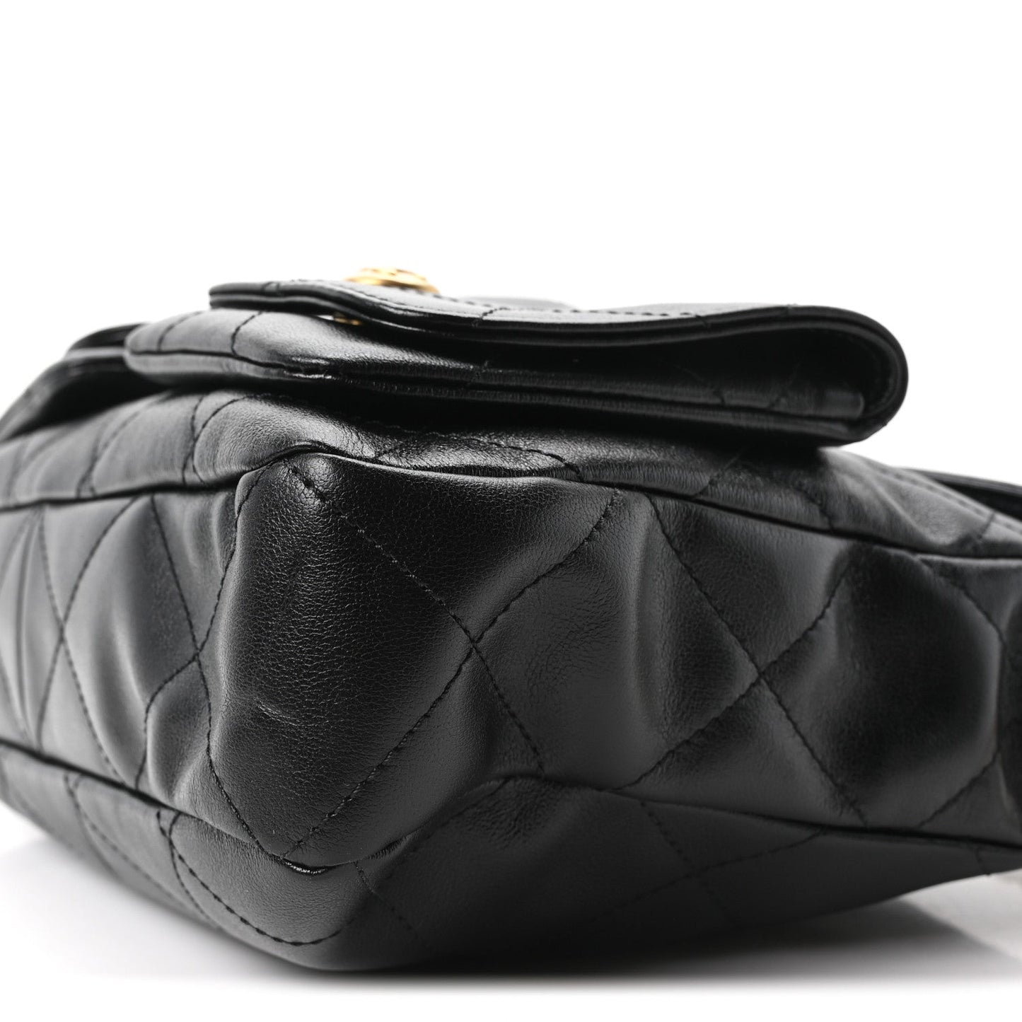Shiny Calfskin Quilted Small Supple Twins Hobo Bag Black