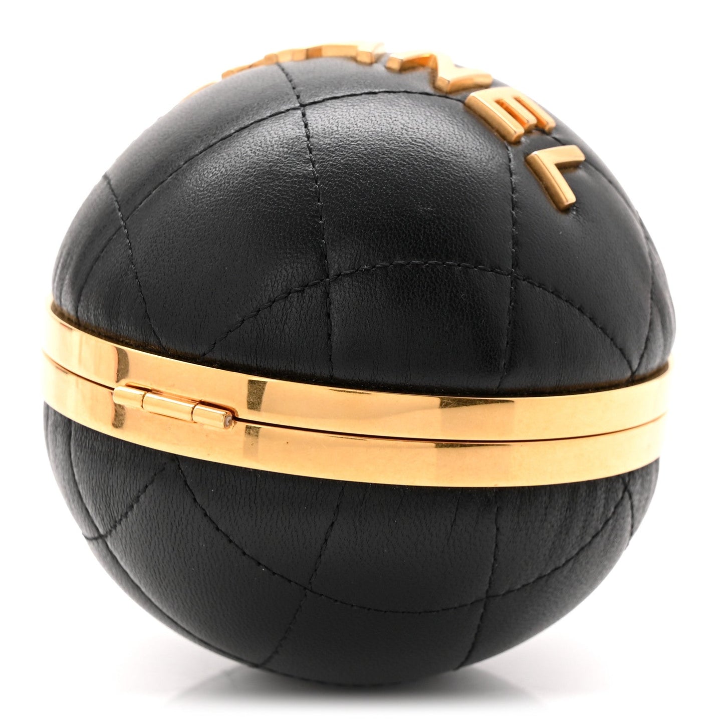 Lambskin Quilted Sphere Minaudiere Chain Clutch Black