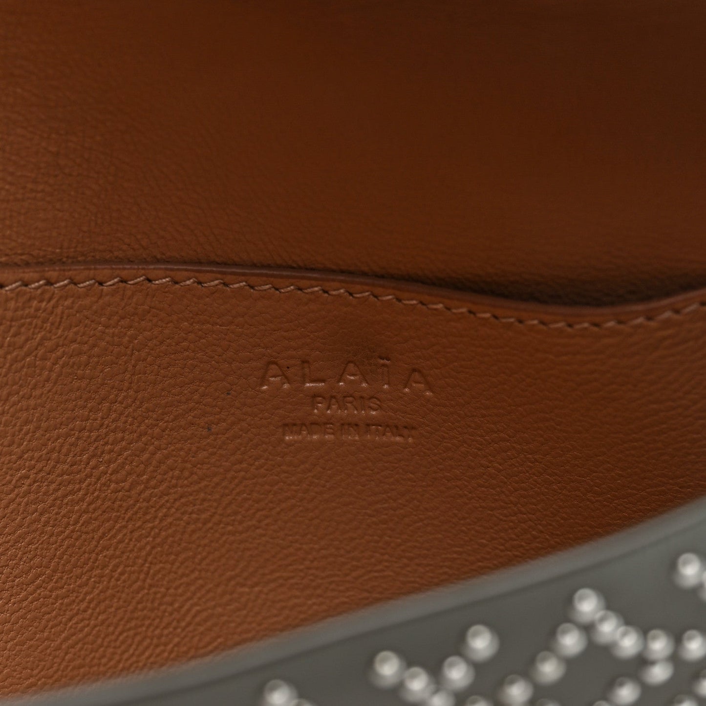 Calfskin Arabesque Studded Small Louise Envelope Clutch Olive
