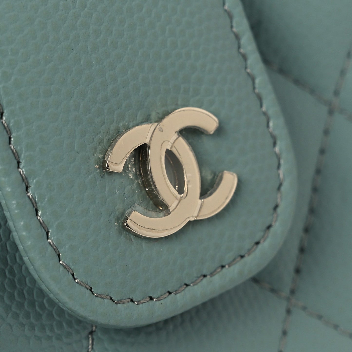 Caviar Quilted Phone Holder Wallet on Removable Chain Light Blue