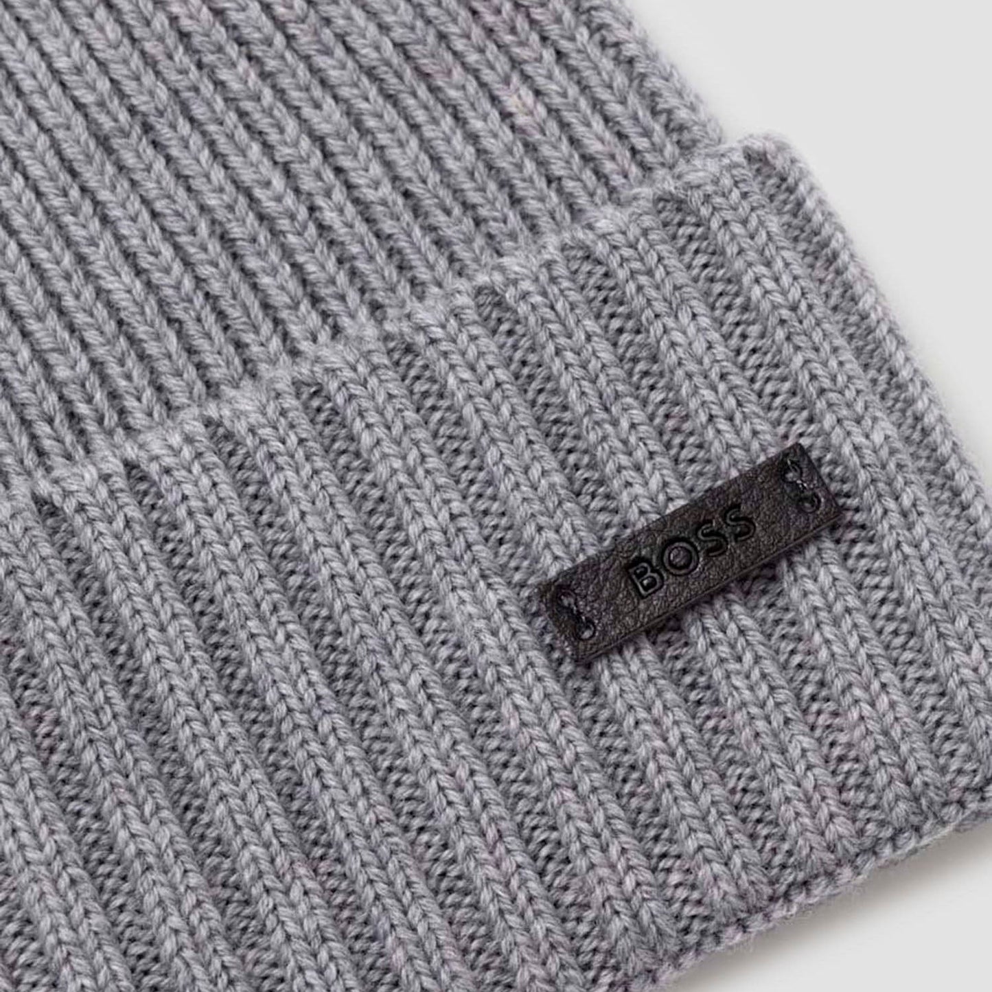 Hugo Boss Men's Fati Ribbed Beanie, Grey