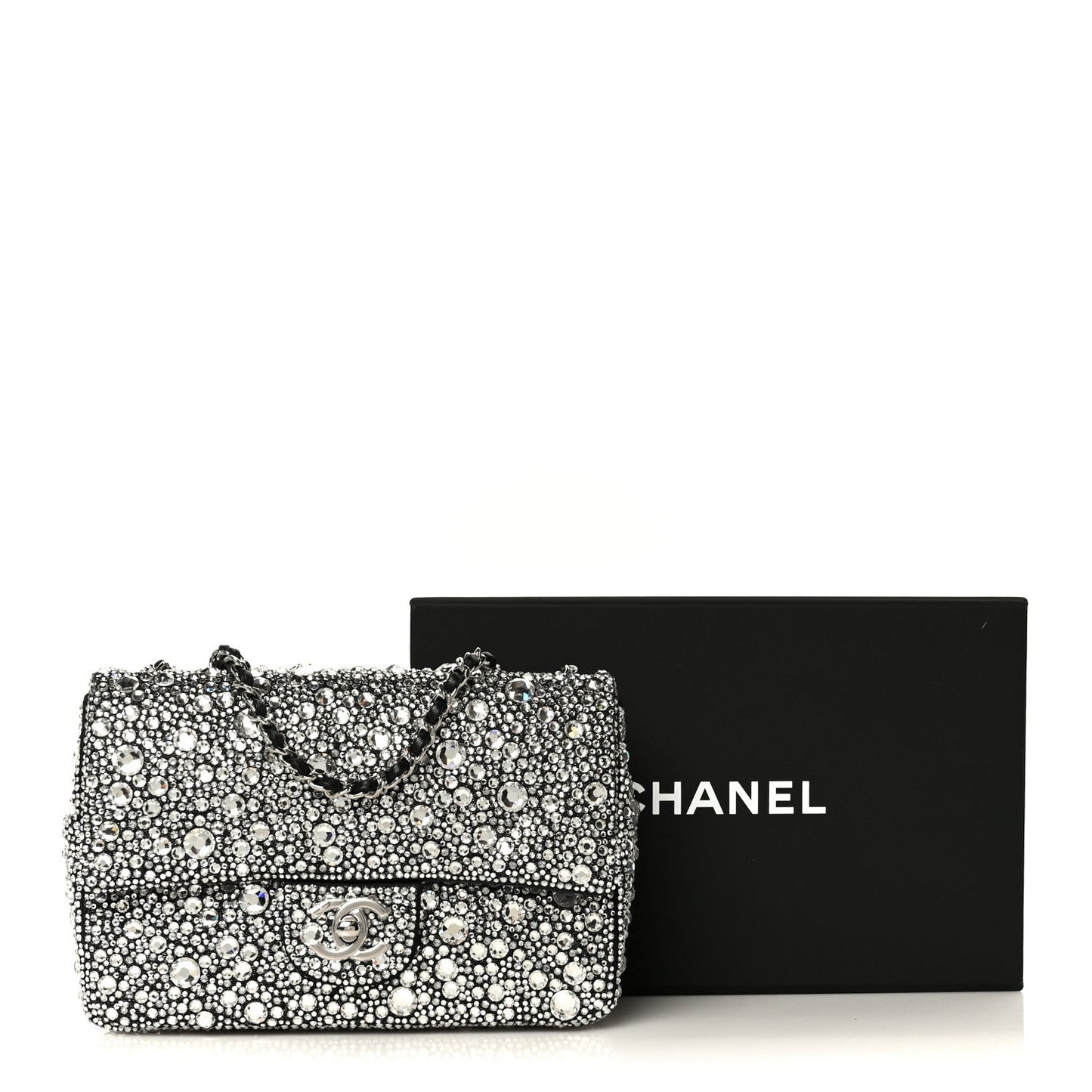 Satin Strass Mini Flap Silvery Black