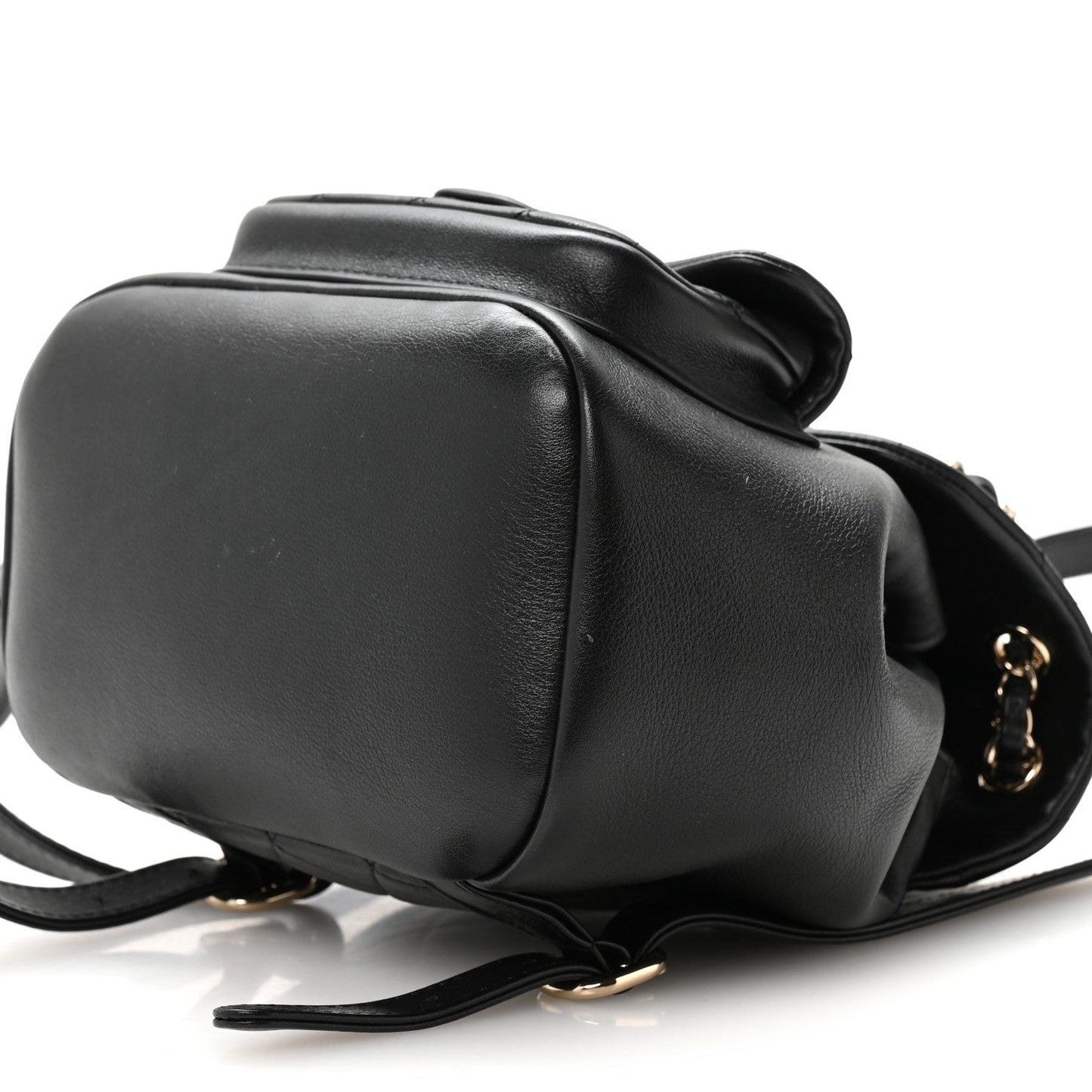 Glazed Aged Calfskin Quilted Small Duma Drawstring Backpack Black