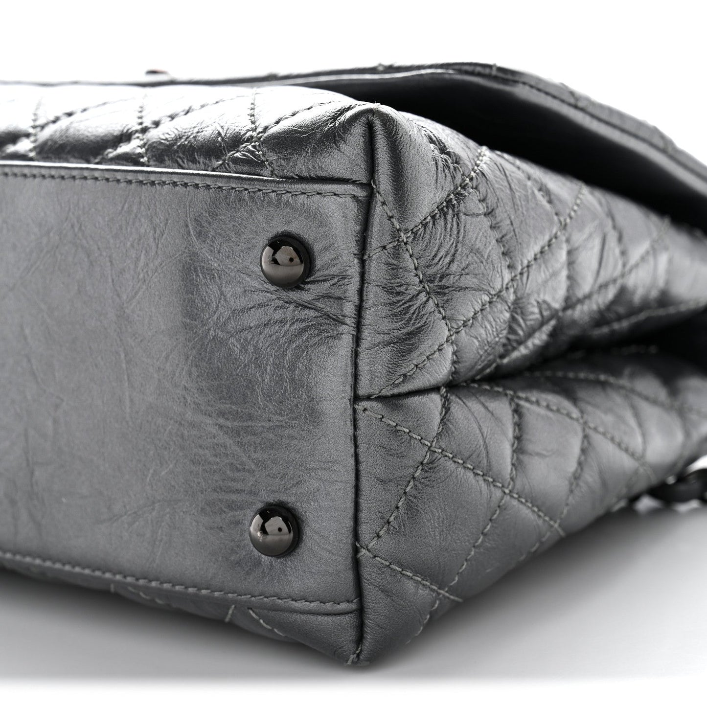 Metallic Aged Calfskin Quilted Small Coco Handle Flap Charcoal