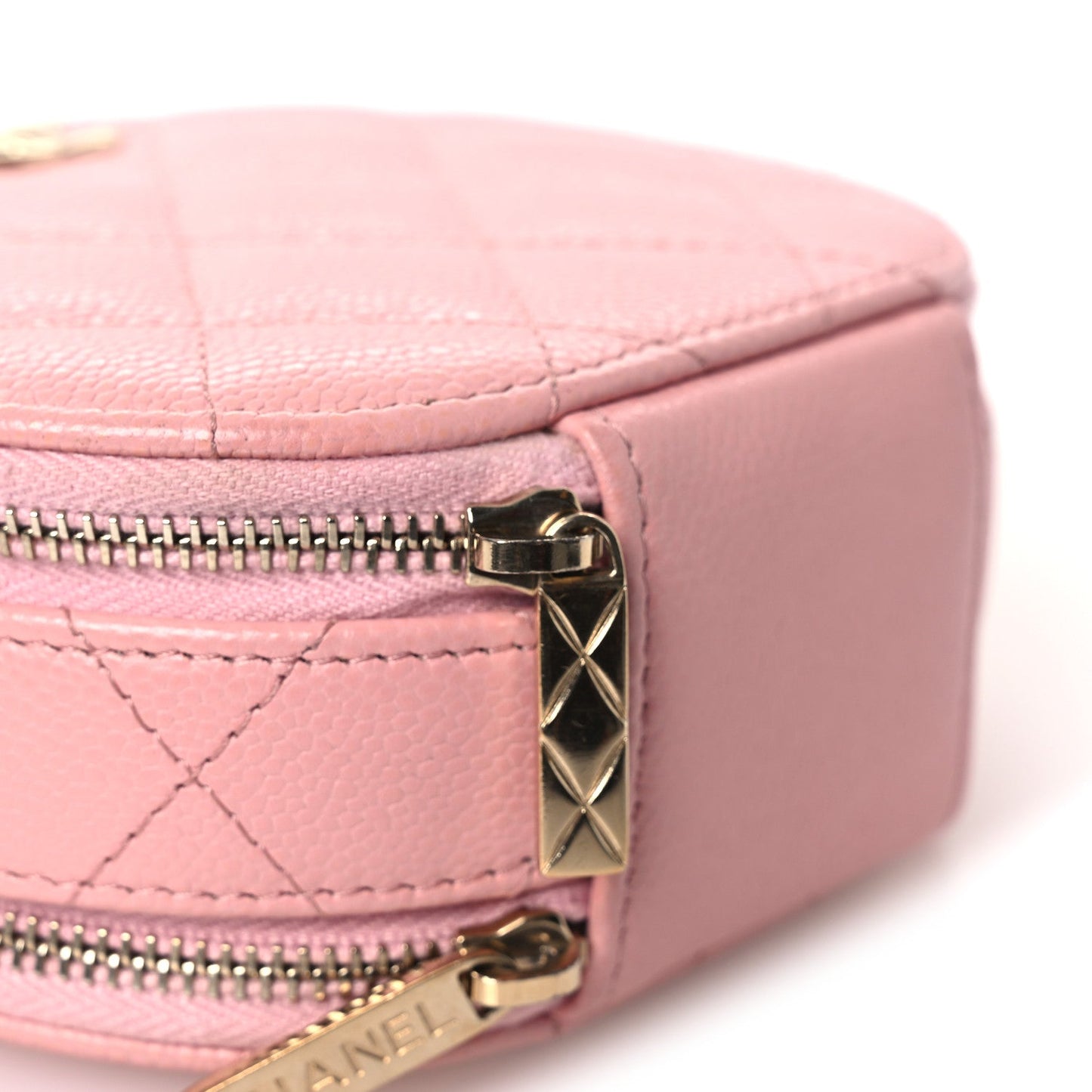 Caviar Quilted Round Handle With Care Vanity With Chain Pink
