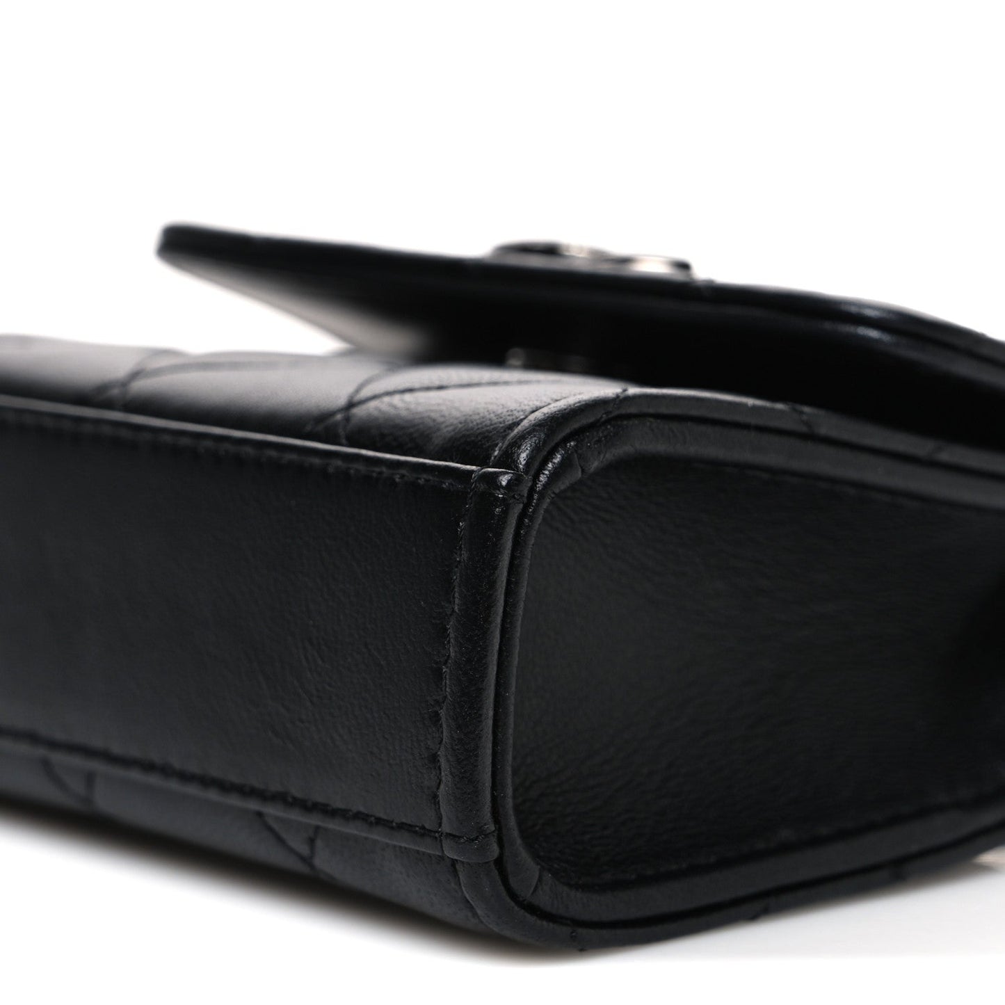 Lambskin Quilted Mini Metal Top Handle Flap Clutch With Chain Black