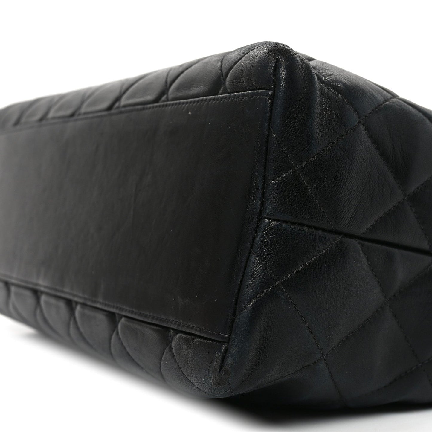Lambskin Quilted Small Shopping Tote Black