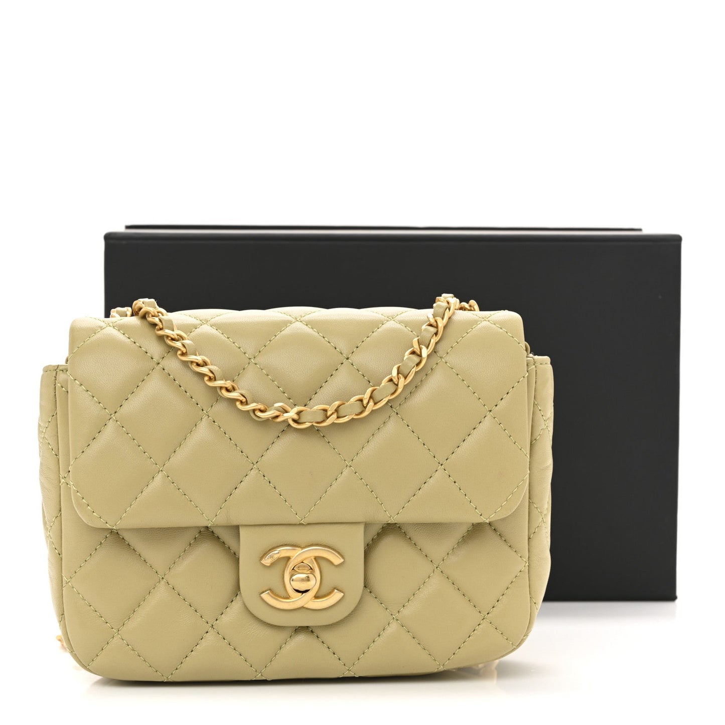 Lambskin Enamel Quilted Mini Coco Hearts Square Flap Light Green