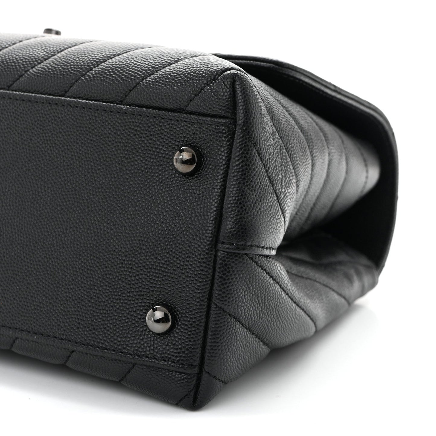 Caviar Chevron Quilted Small Coco Handle Flap So Black