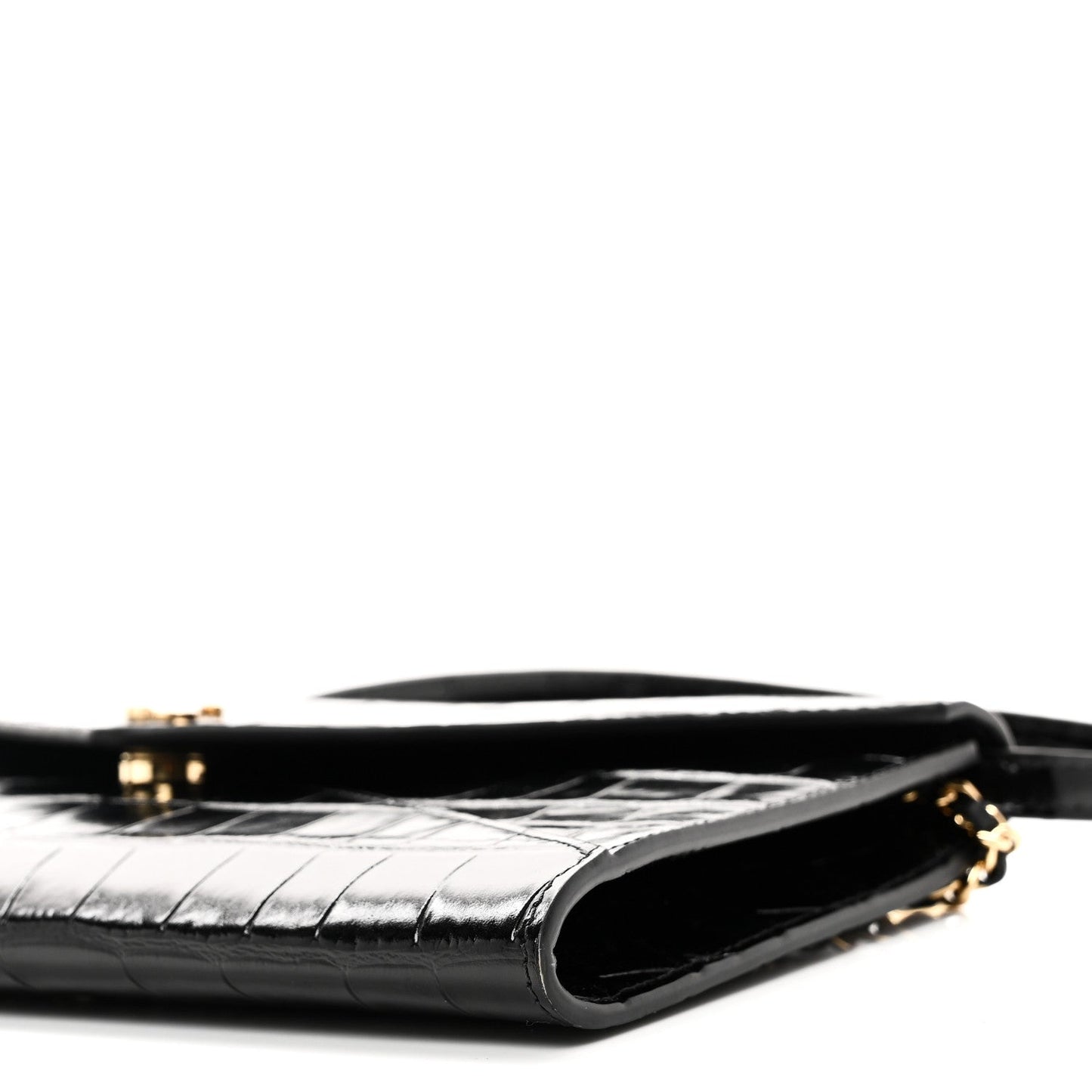 Calfskin Crocodile Embossed Envelope Clutch With Strap Black