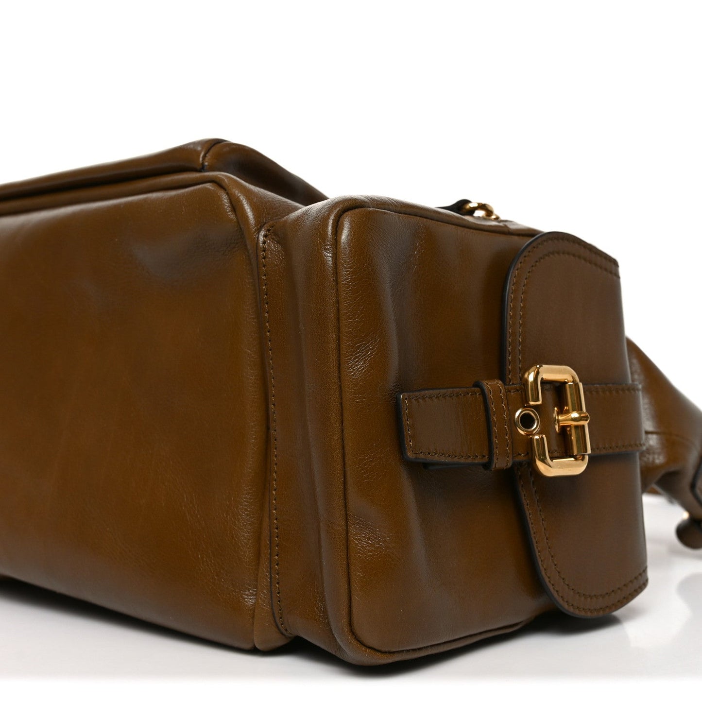 Shiny Calfskin Large Double Carry Camera Bag Dark Khaki