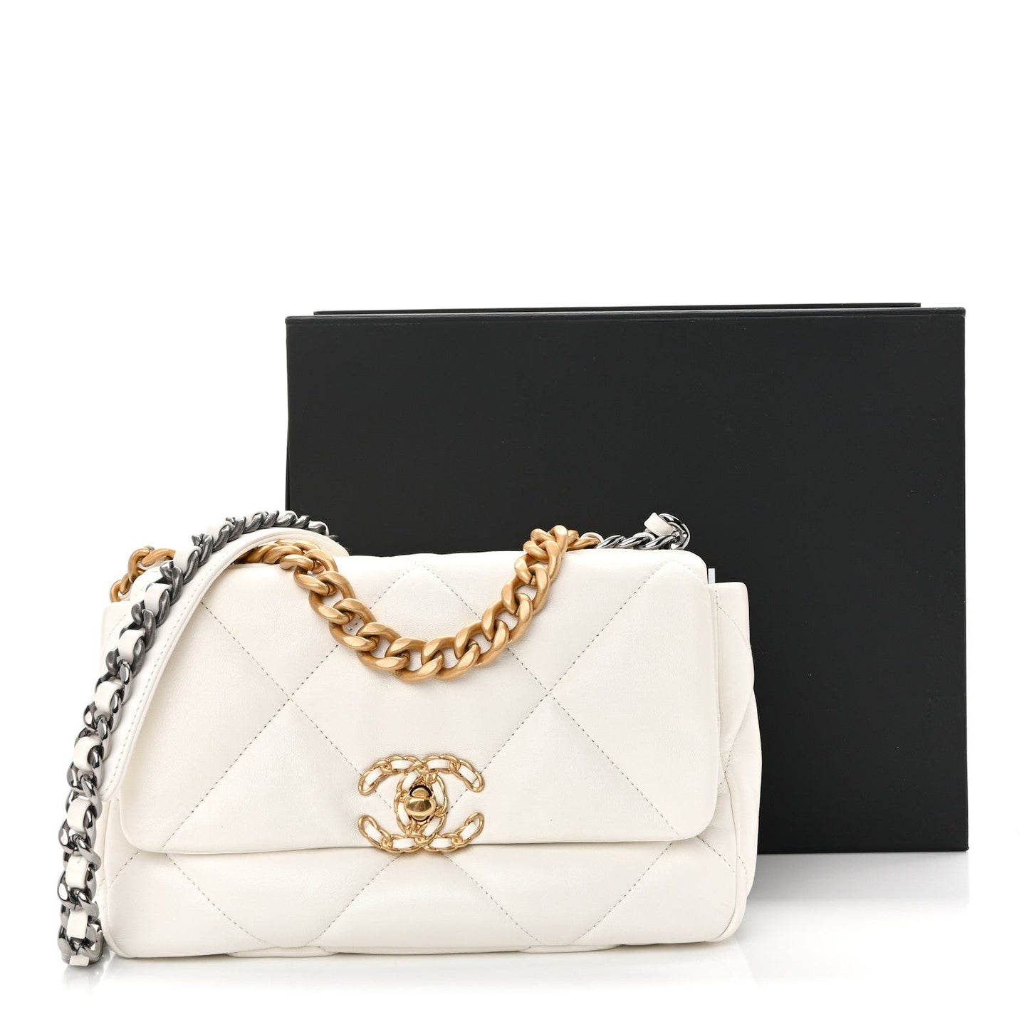 Lambskin Quilted Medium Chanel 19 Flap White