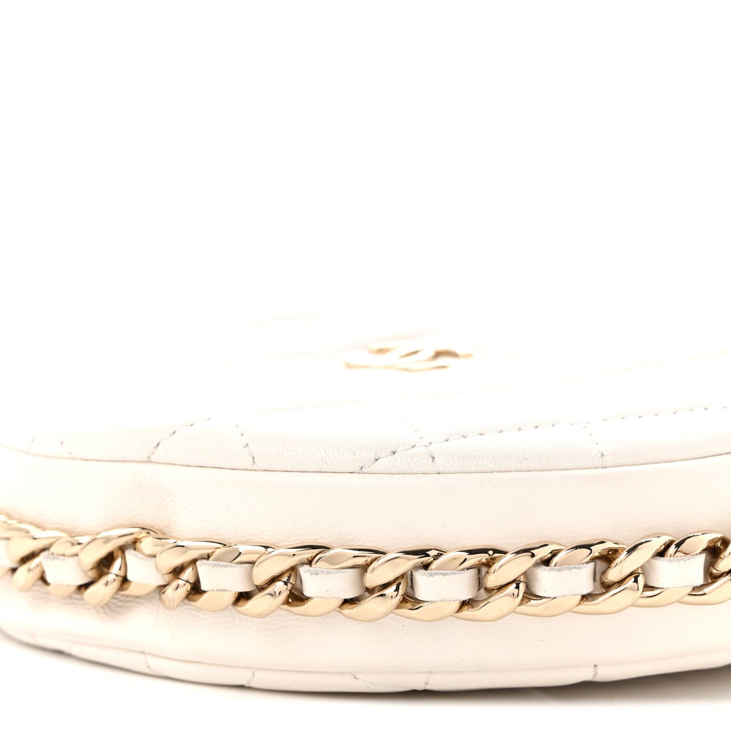 Lambskin Quilted Chain Around Pouch Hobo White