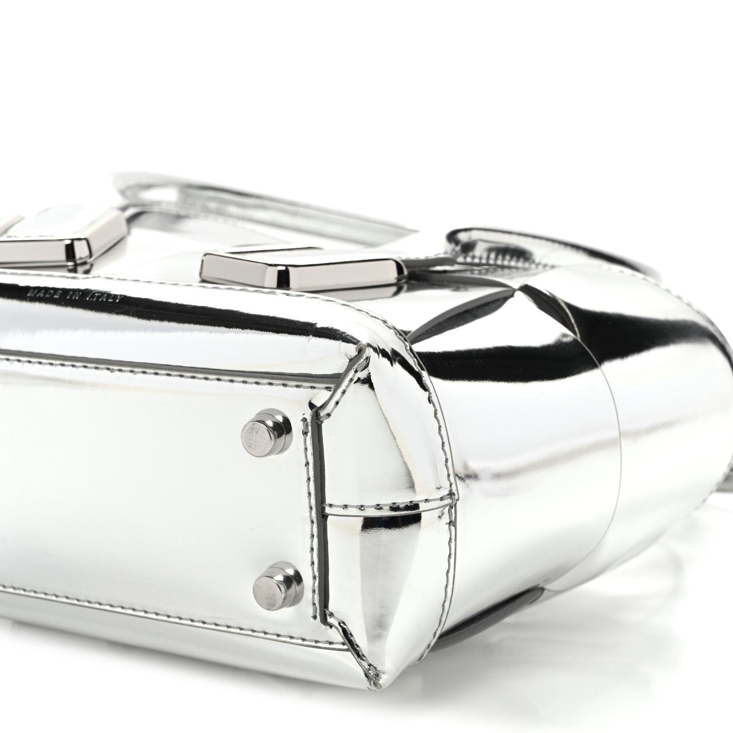 Mirror Laminated Nappa Maxi Intrecciato Mini Arco Silver