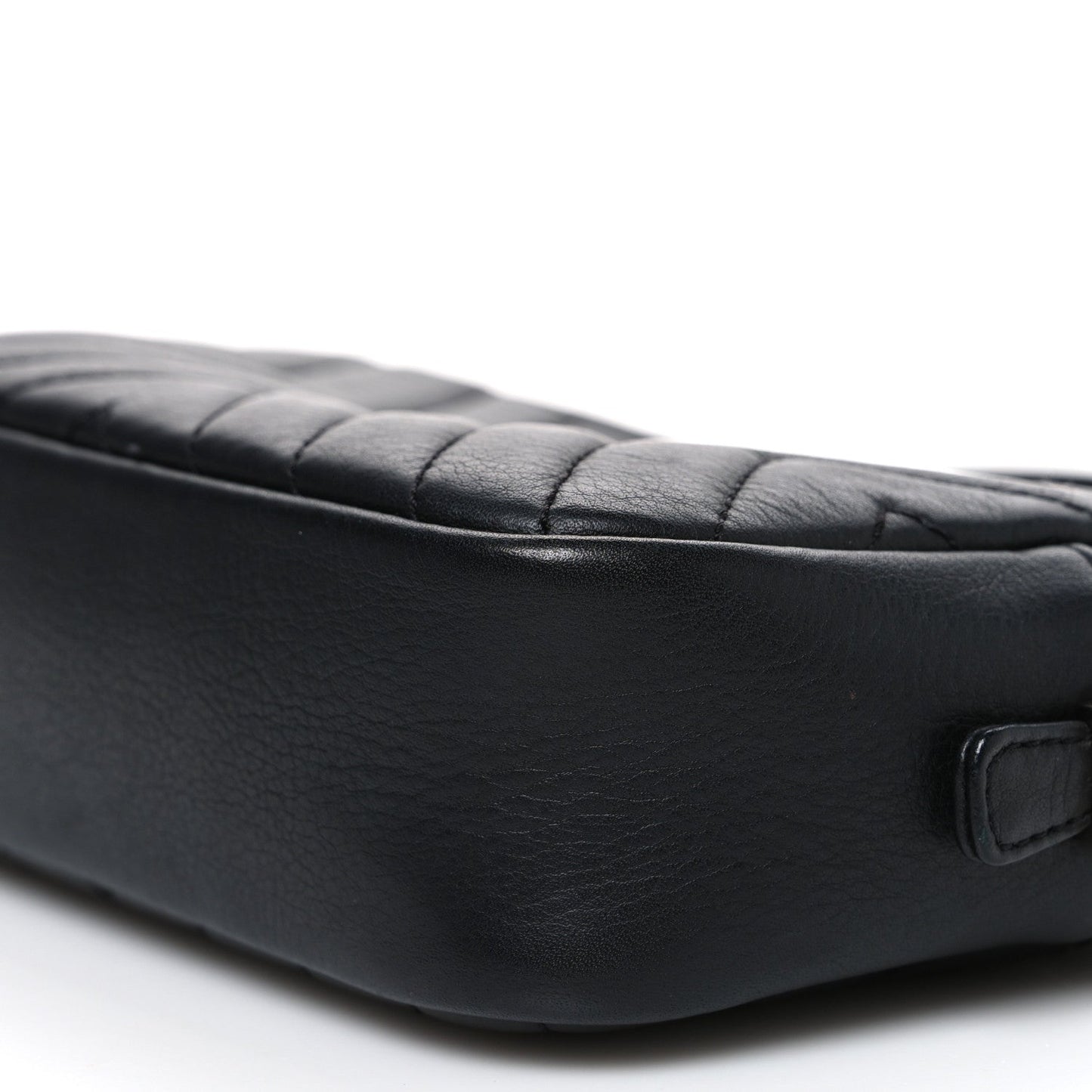 Calfskin Diagonal Chevron Quilted Tassel Camera Case Black