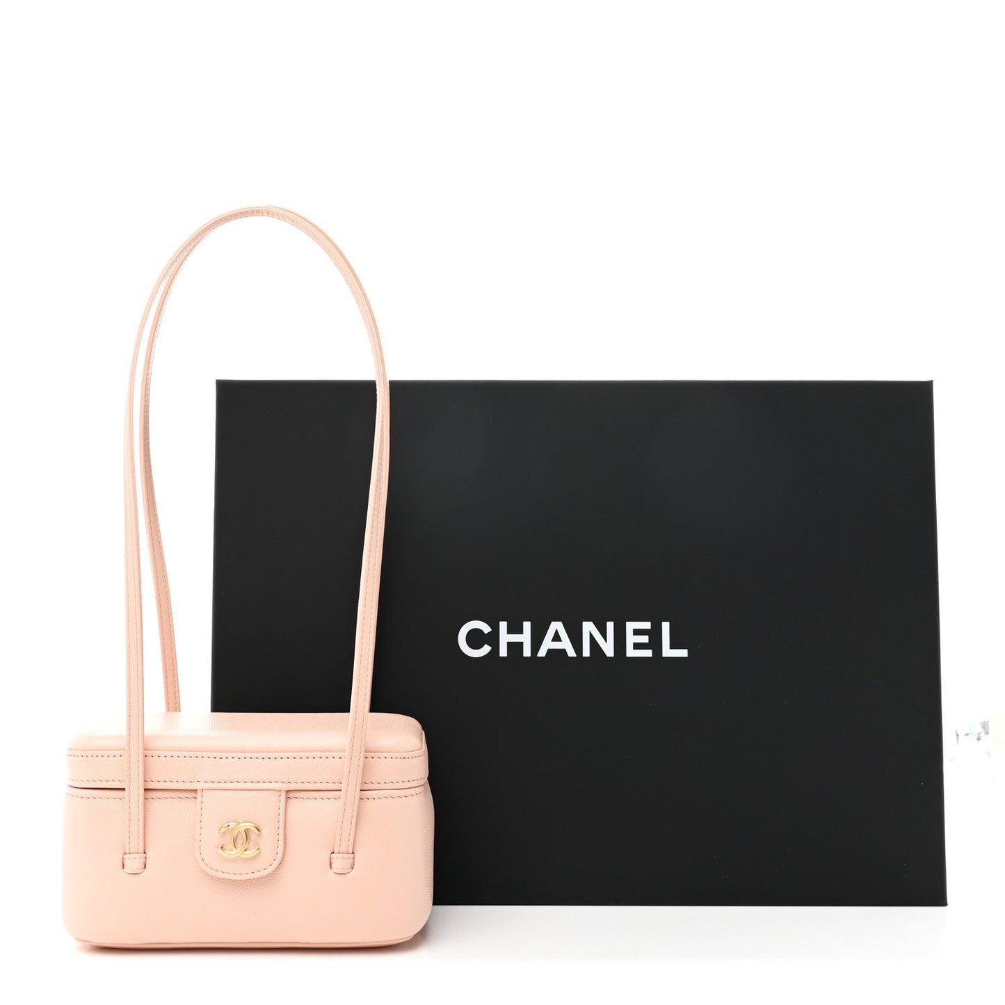 Shiny Caviar Preppy Coco Long Vanity With Strap Light Pink