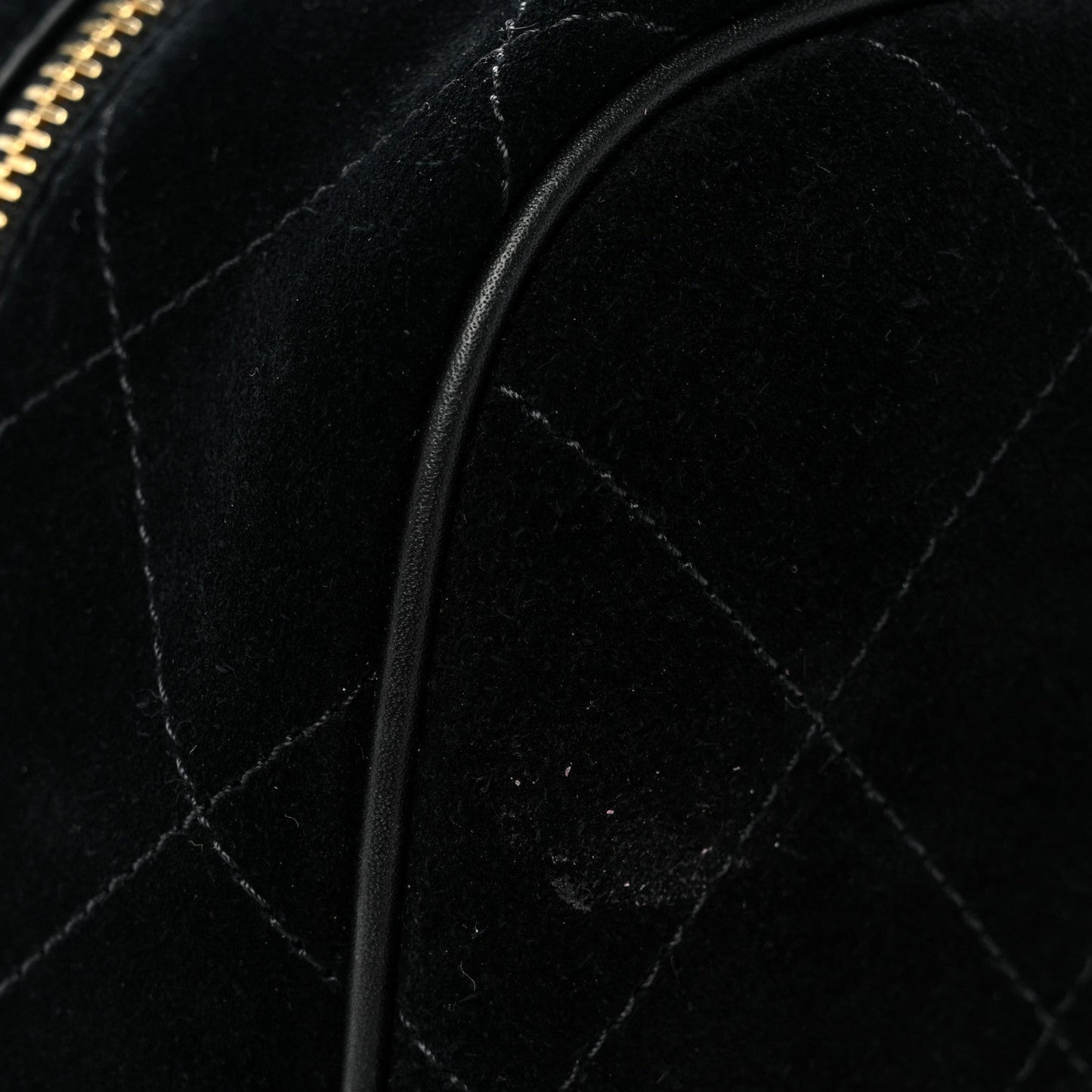 Suede Calfskin Large Perfect Bowling Bag Black