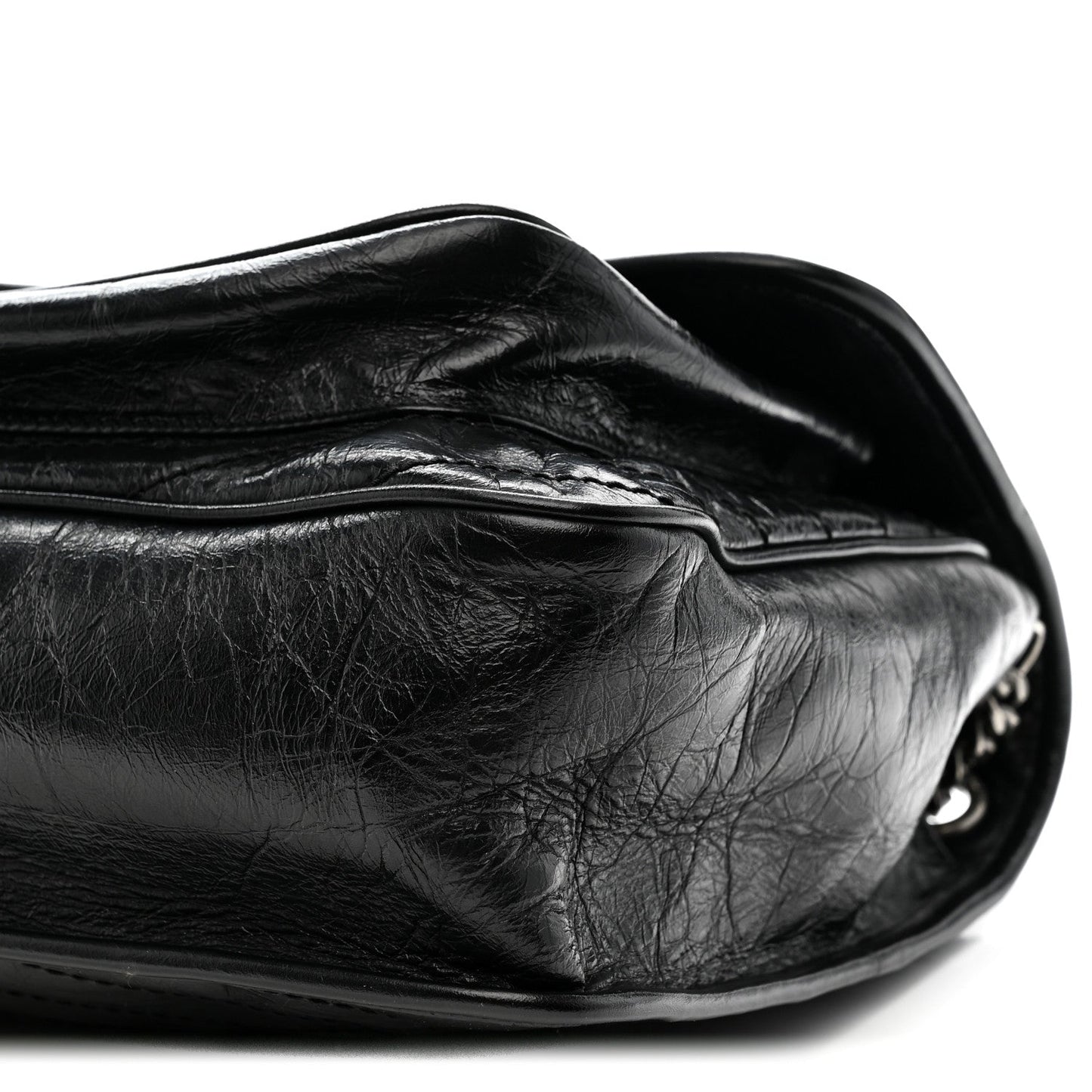 Crinkled Calfskin Matelasse Monogram Large Niki Chain Satchel Black