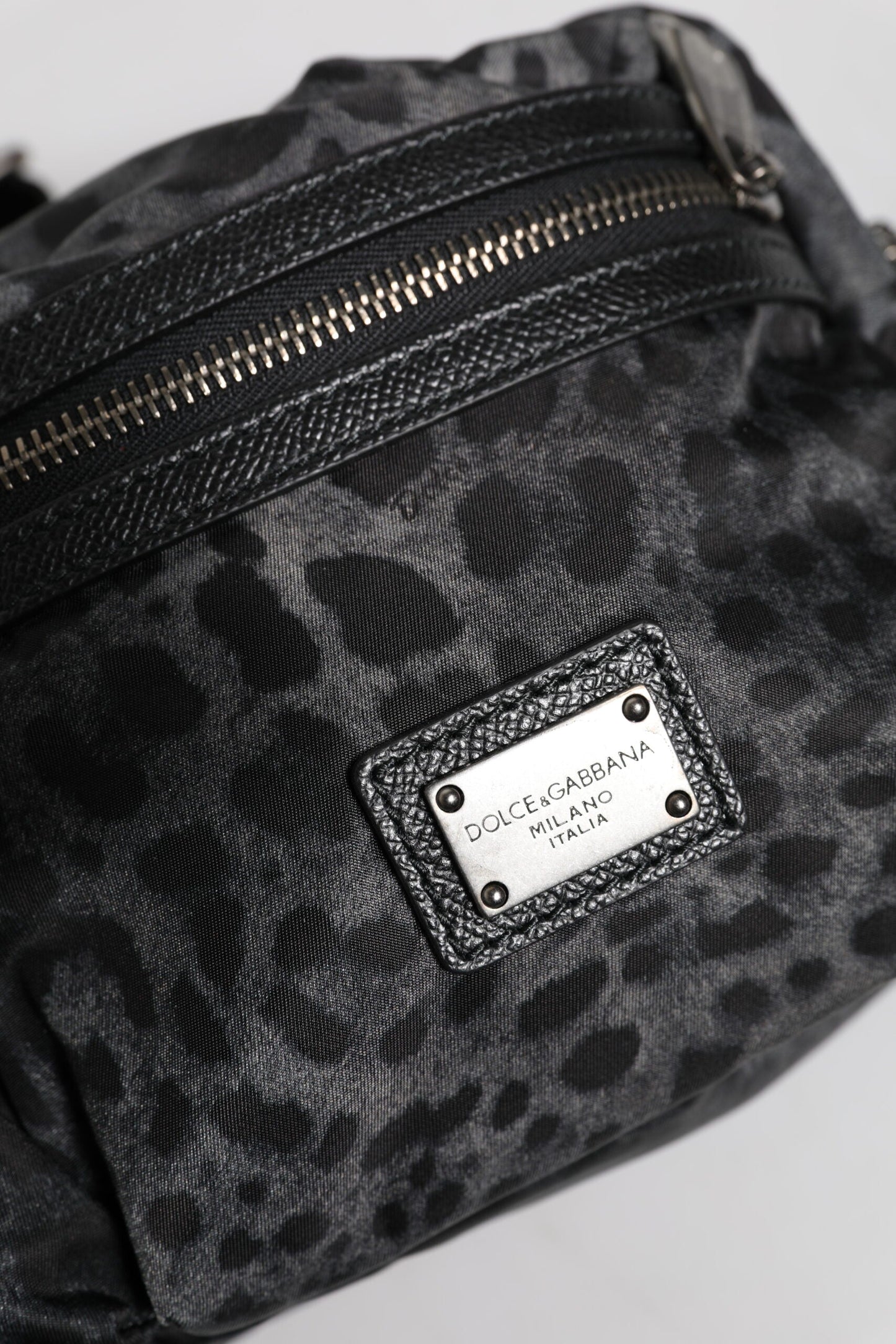 Dolce & Gabbana Black Gray Leopard DG Logo Belt Waist Fanny Pack Men's Bag