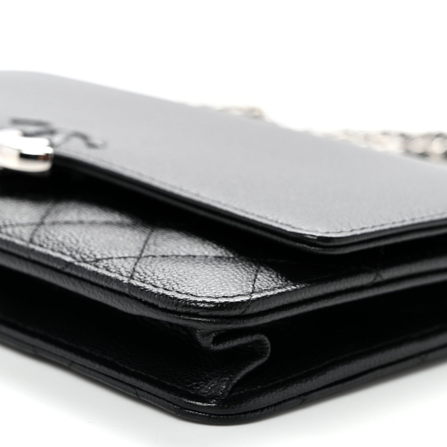 Grained Calfskin Quilted CC Box Wallet On Chain WOC Black