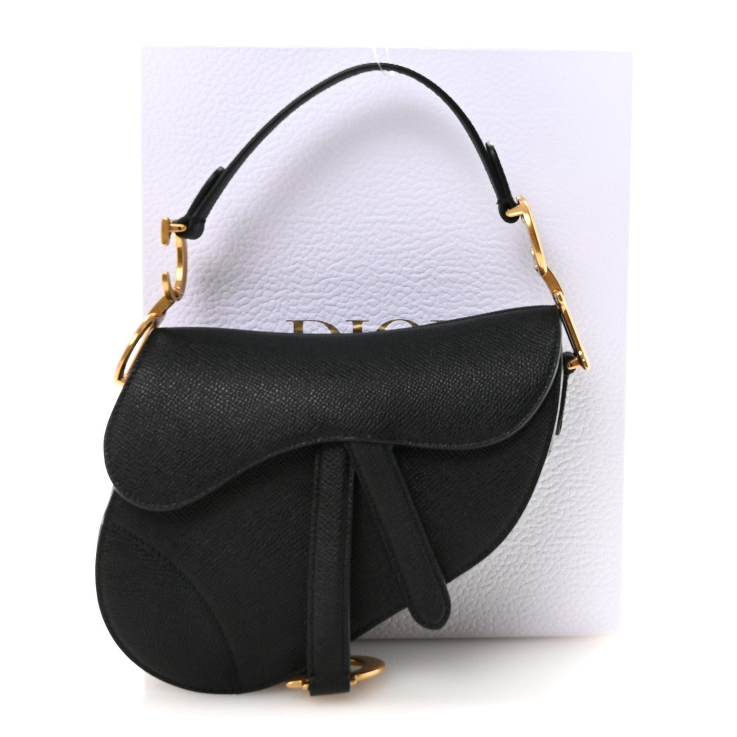 Grained Calfskin Mini Saddle Bag With Strap Black