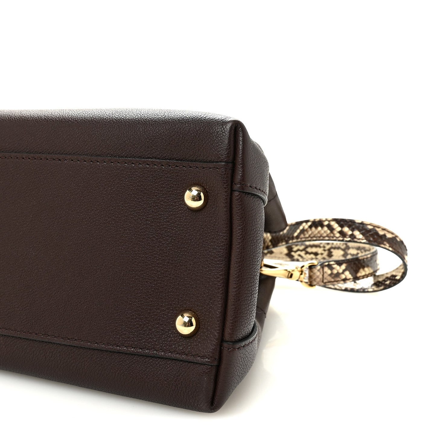 Grainy Calfskin Snakeskin Small Milton Satchel Brown Natural