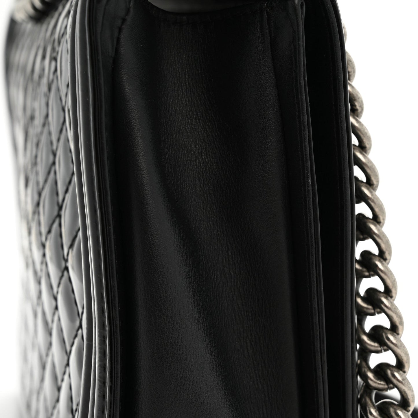 Patent Quilted Large Boy Flap Black
