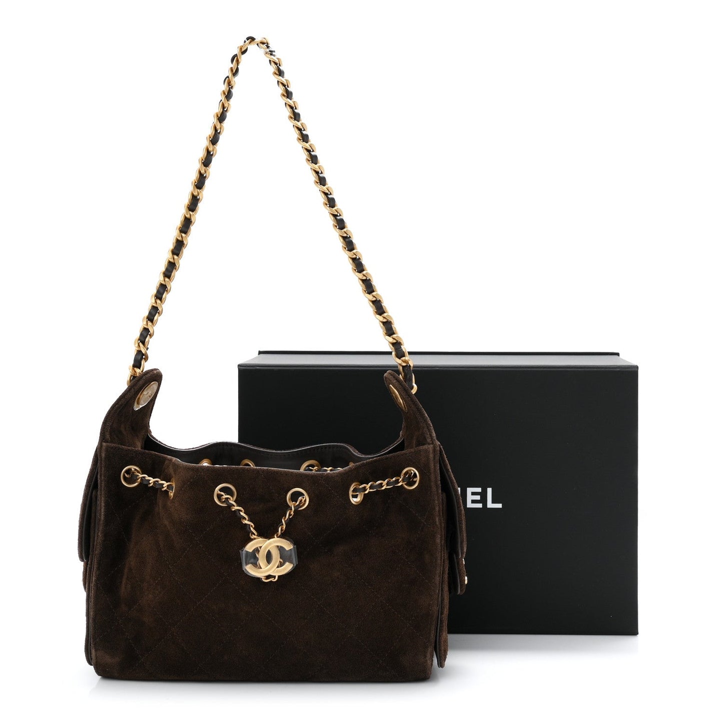 Suede Quilted Mini Chanel 25 Handbag Dark Brown